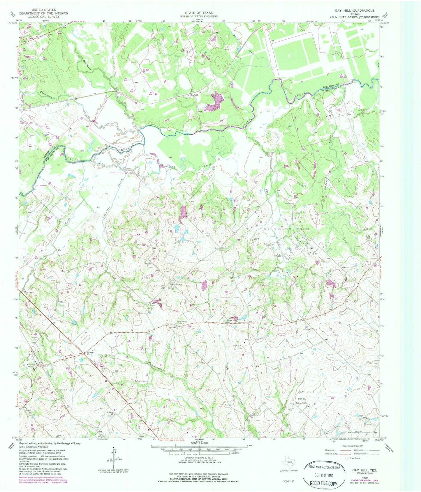 Classic USGS Gay Hill Texas 7.5'x7.5' Topo Map Image