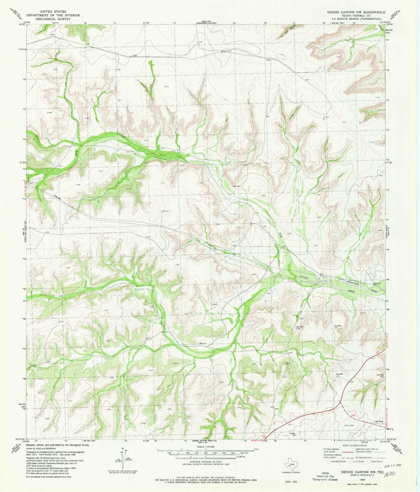 Classic USGS Geddis Canyon NW Texas 7.5'x7.5' Topo Map Image