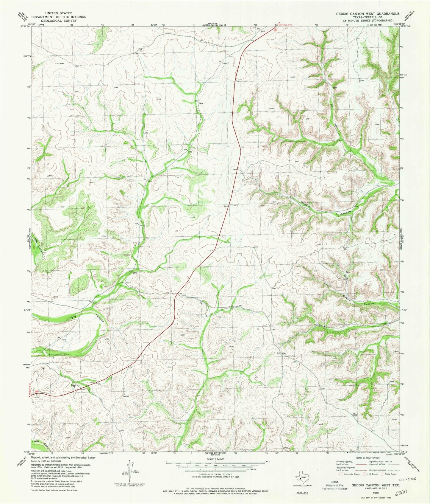 Classic USGS Geddis Canyon West Texas 7.5'x7.5' Topo Map Image