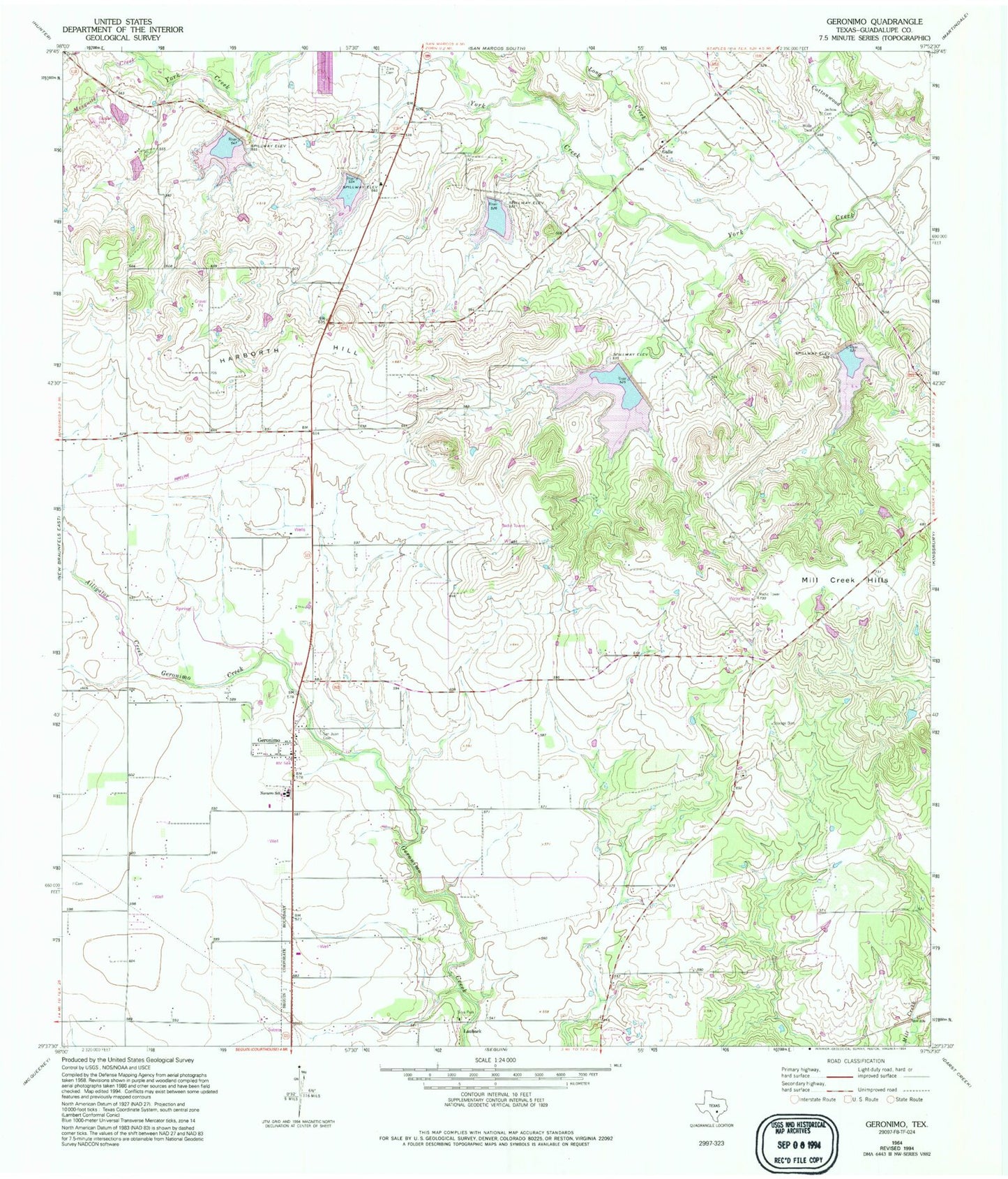 Classic USGS Geronimo Texas 7.5'x7.5' Topo Map Image