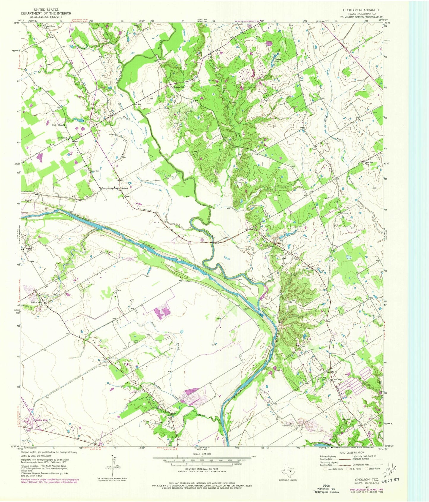 Classic USGS Gholson Texas 7.5'x7.5' Topo Map Image