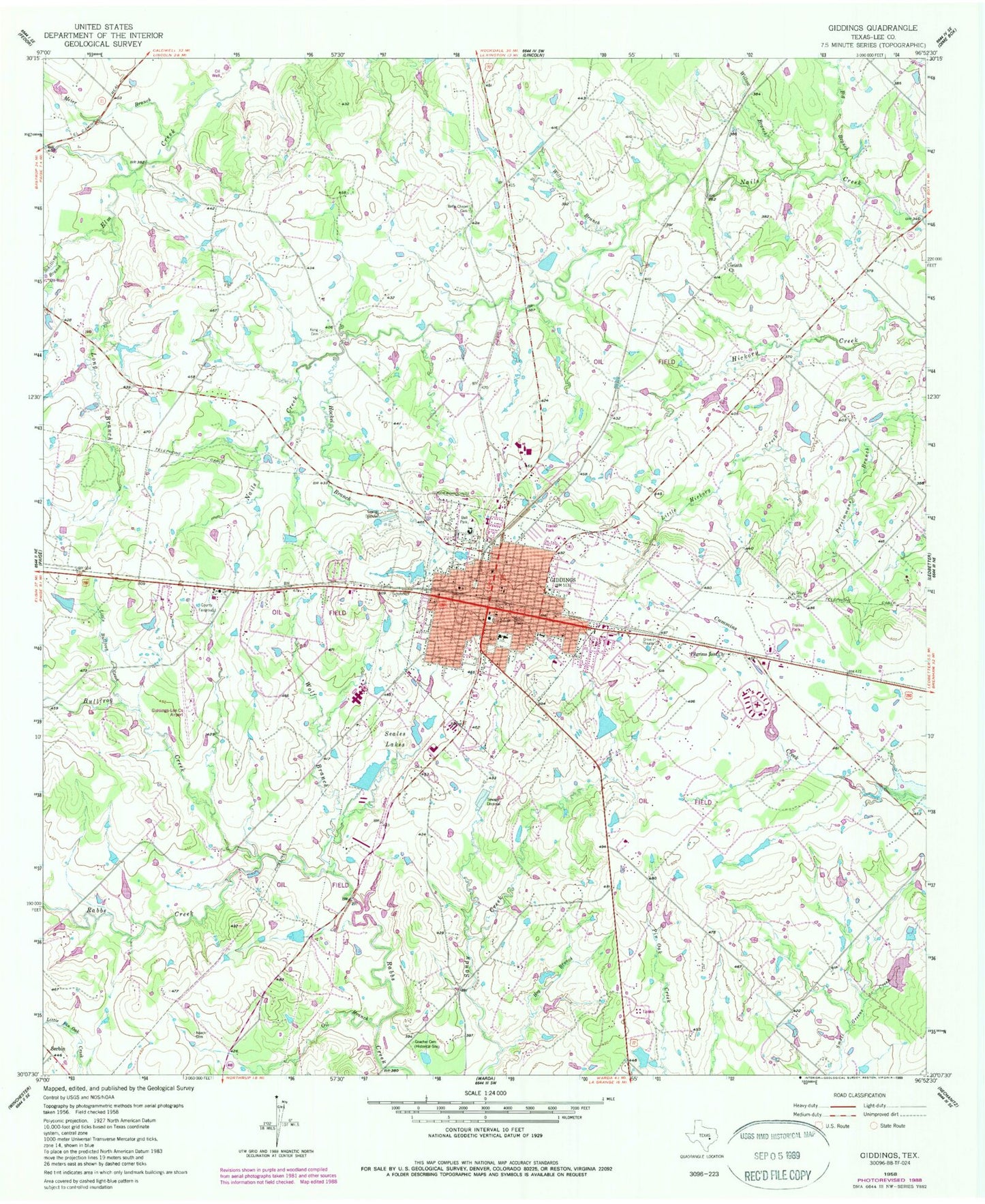 Classic USGS Giddings Texas 7.5'x7.5' Topo Map Image