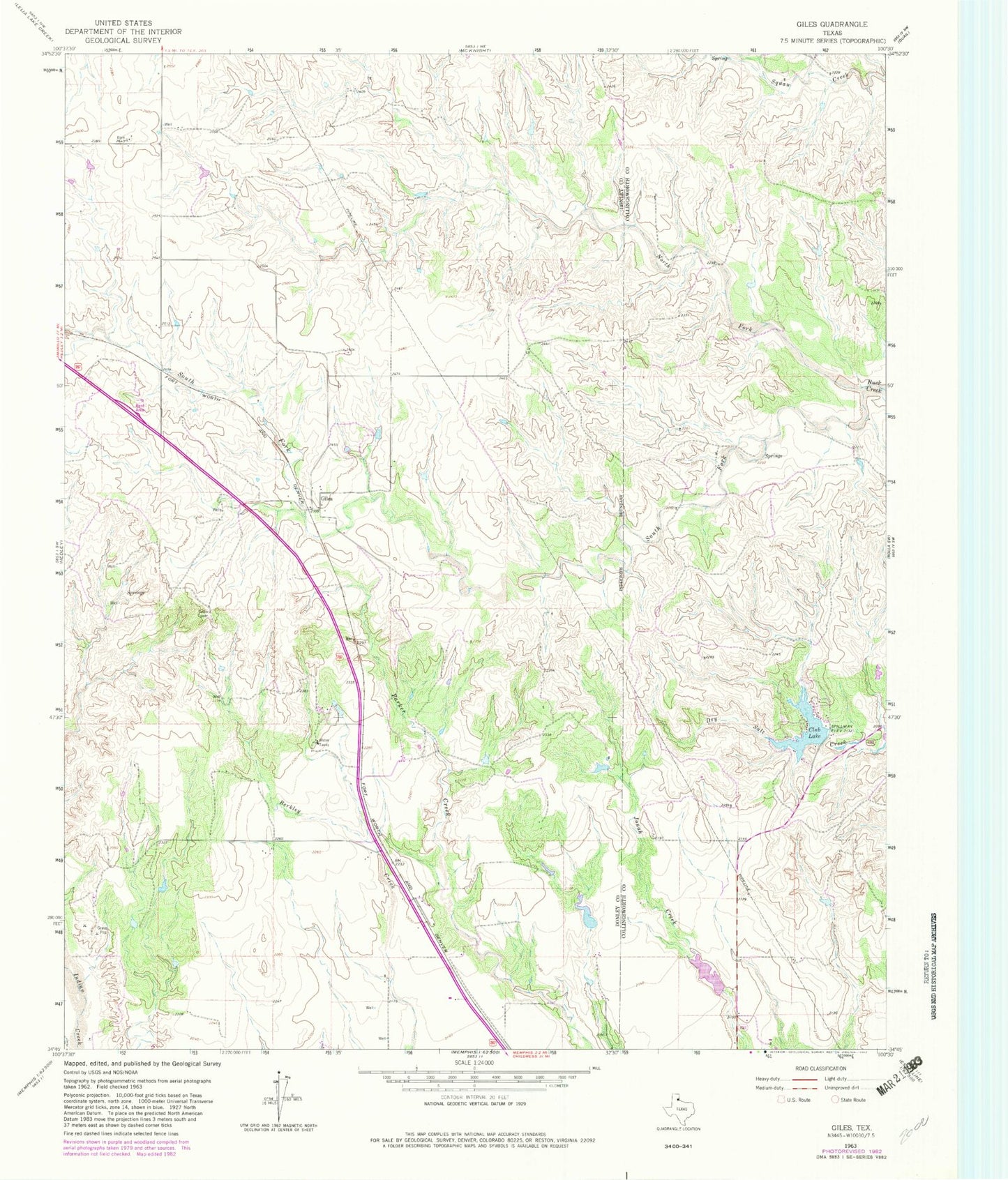 Classic USGS Giles Texas 7.5'x7.5' Topo Map Image