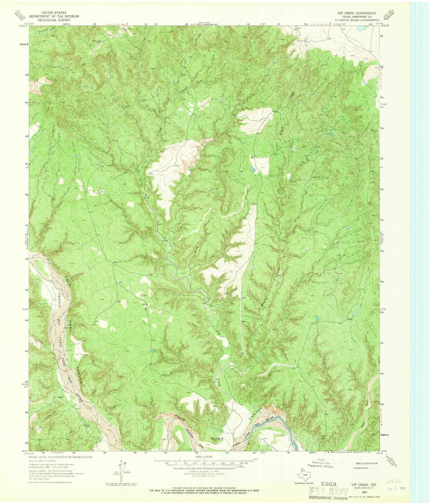 Classic USGS Gip Creek Texas 7.5'x7.5' Topo Map Image