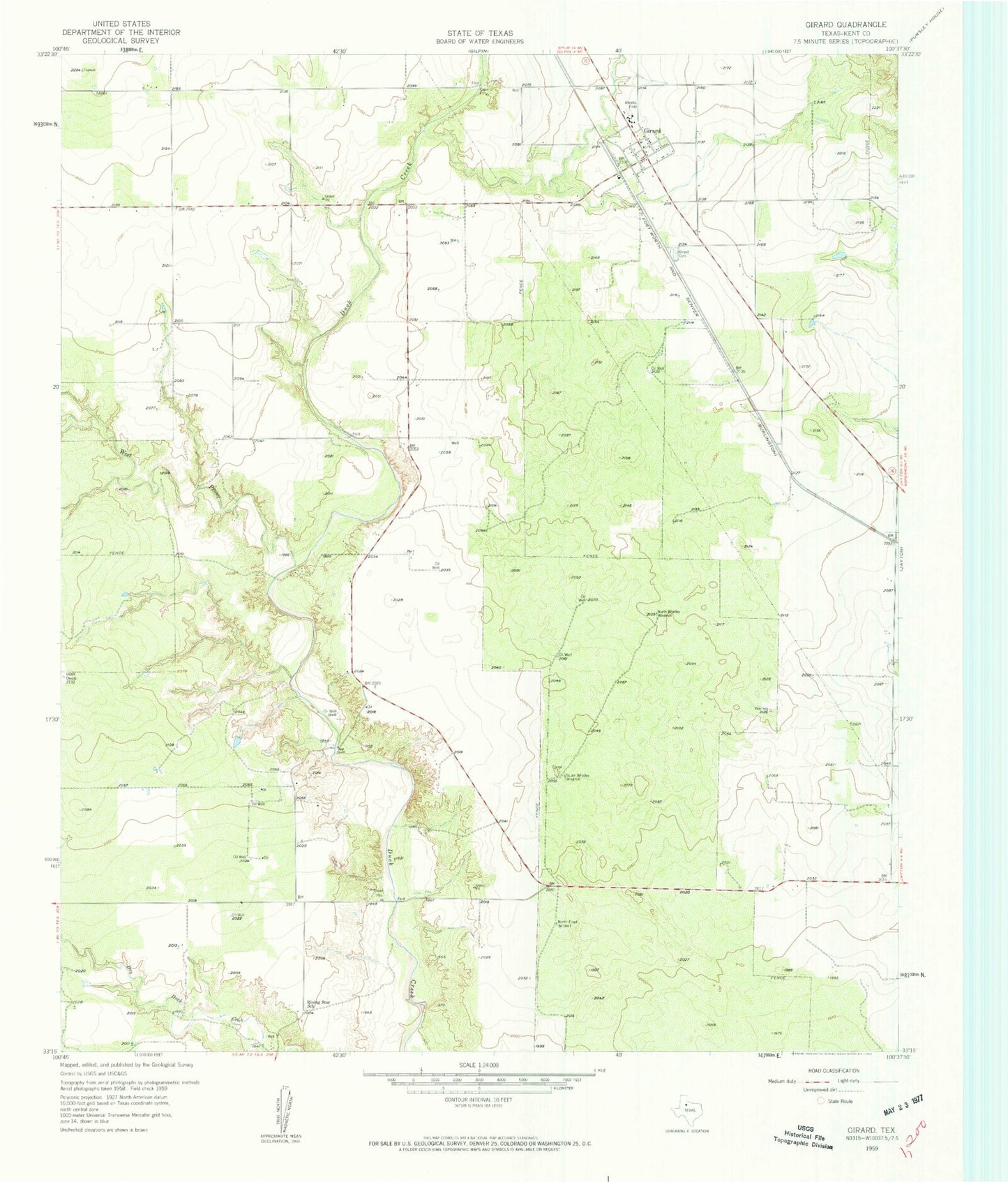 Classic USGS Girard Texas 7.5'x7.5' Topo Map Image