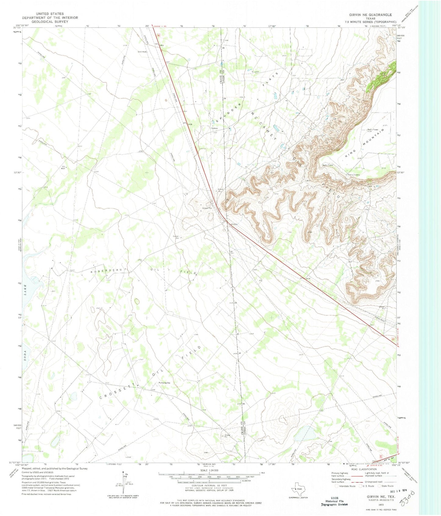 Classic USGS Girvin NE Texas 7.5'x7.5' Topo Map Image