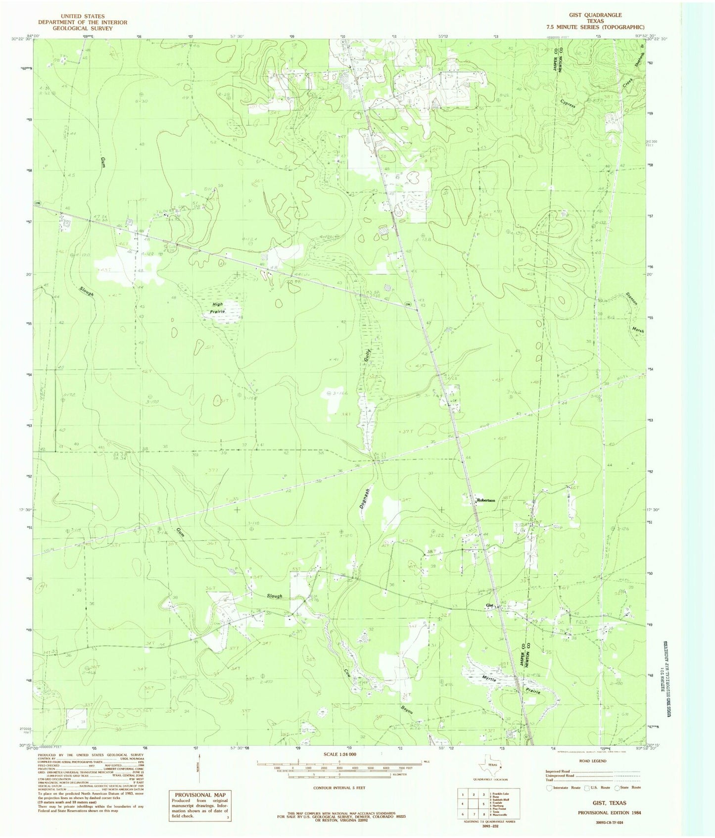 Classic USGS Gist Texas 7.5'x7.5' Topo Map Image