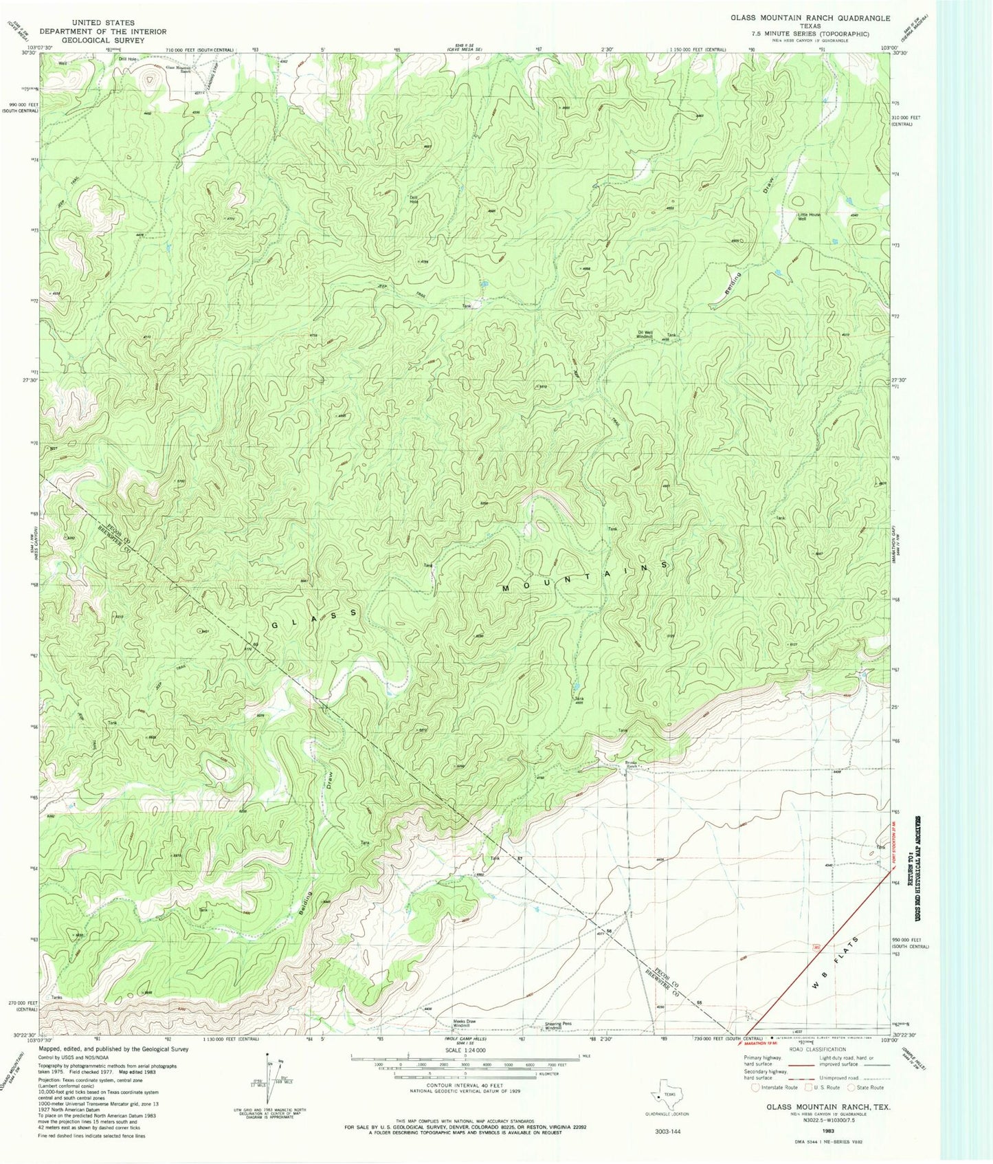 Classic USGS Glass Mountain Ranch Texas 7.5'x7.5' Topo Map Image