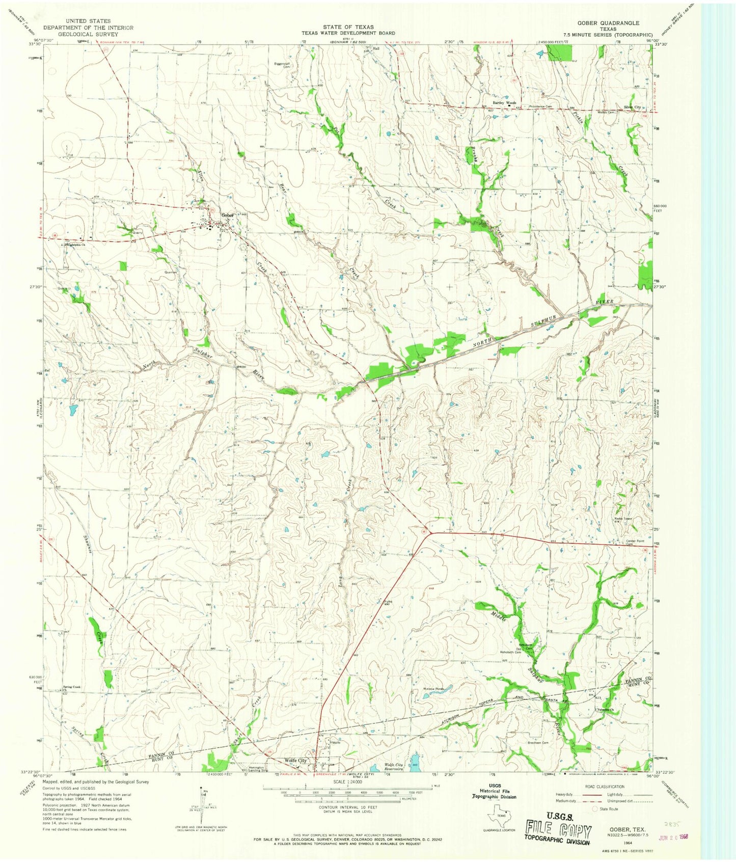 Classic USGS Gober Texas 7.5'x7.5' Topo Map Image