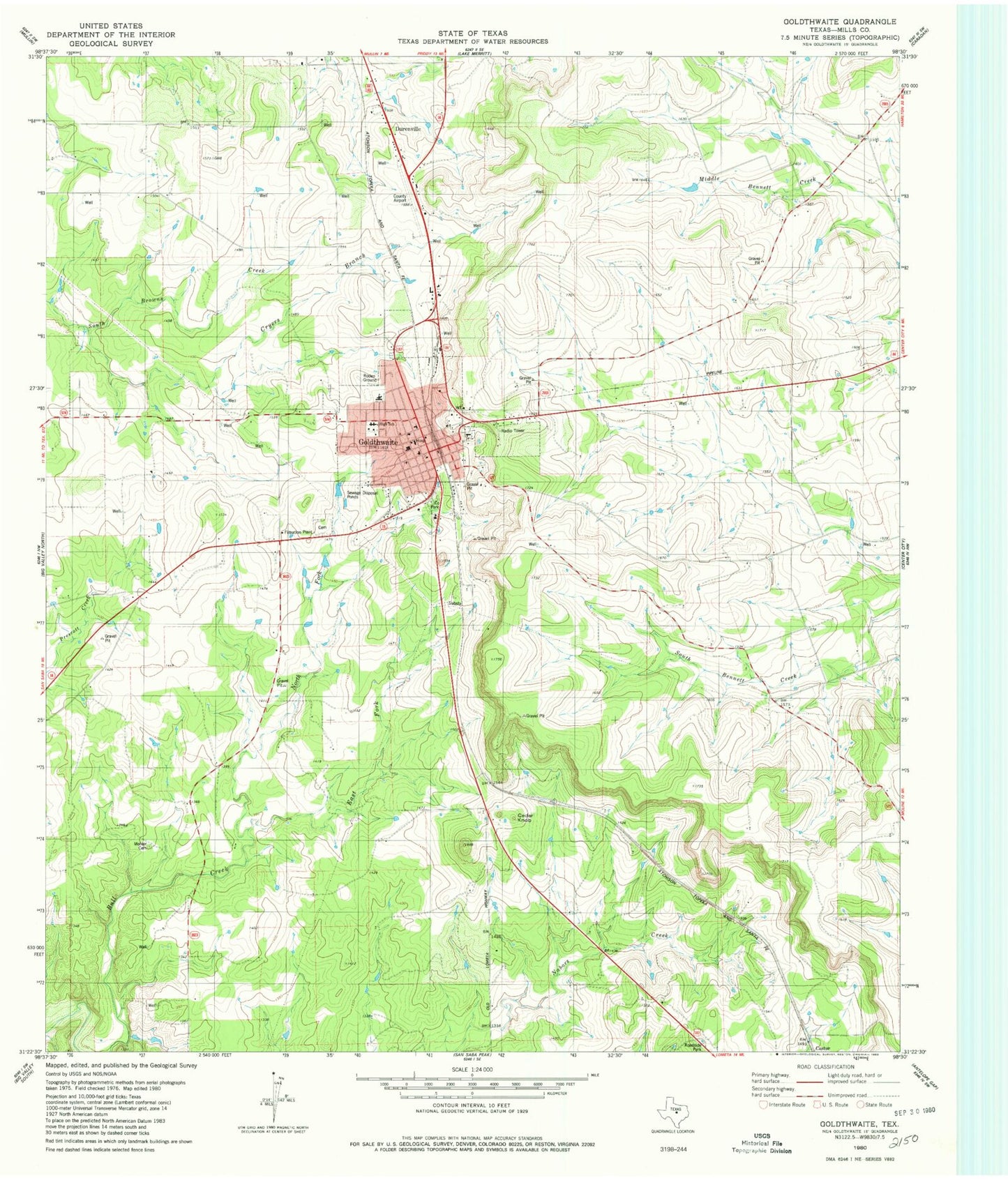 Classic USGS Goldthwaite Texas 7.5'x7.5' Topo Map Image
