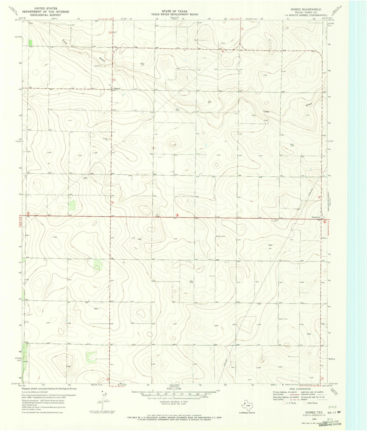 Classic USGS Gomez Texas 7.5'x7.5' Topo Map Image