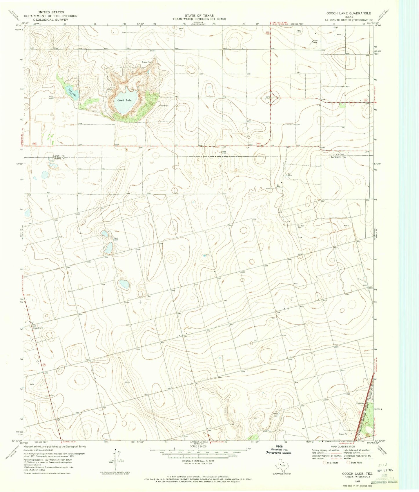 Classic USGS Gooch Lake Texas 7.5'x7.5' Topo Map Image