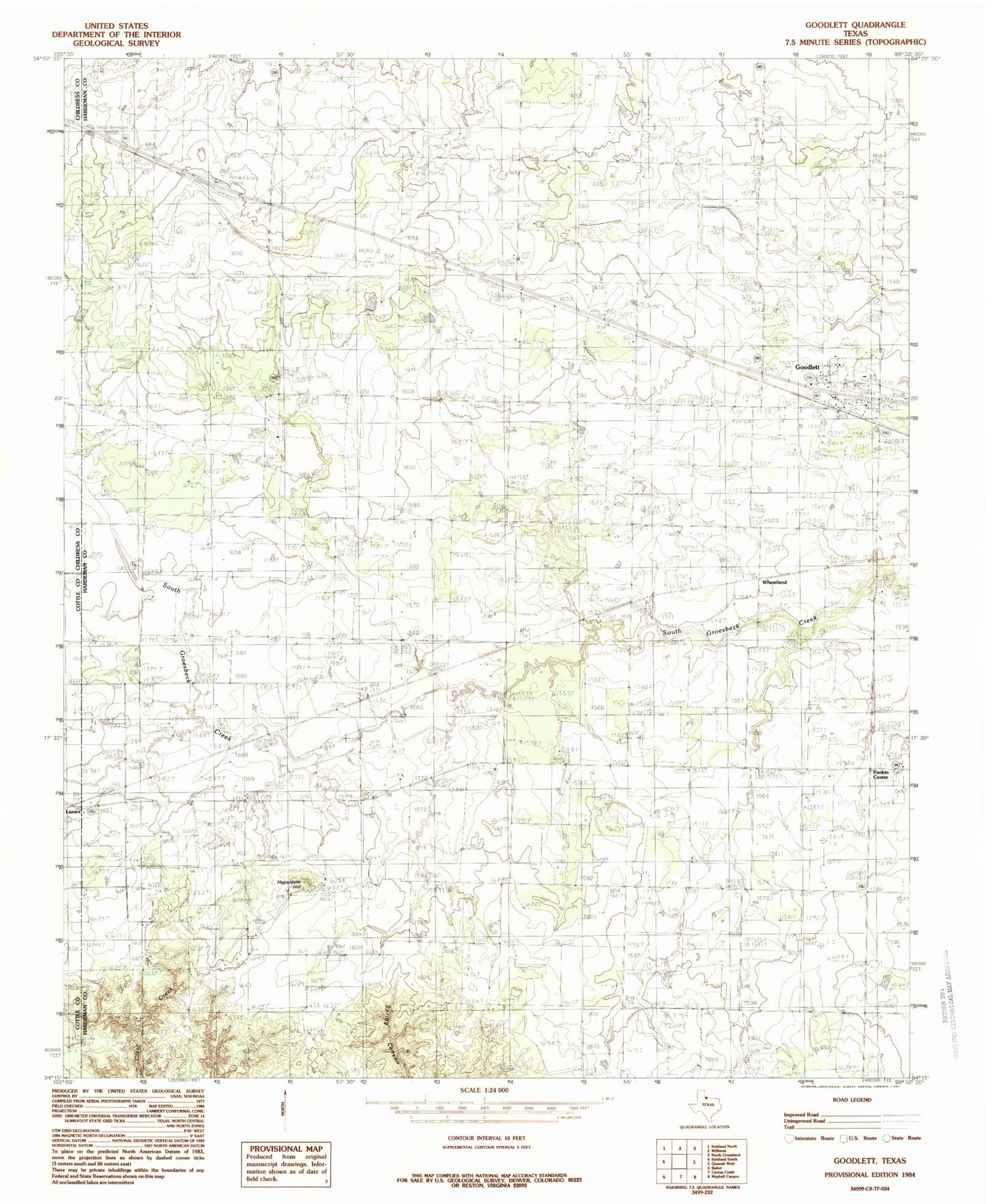 Classic USGS Goodlett Texas 7.5'x7.5' Topo Map Image