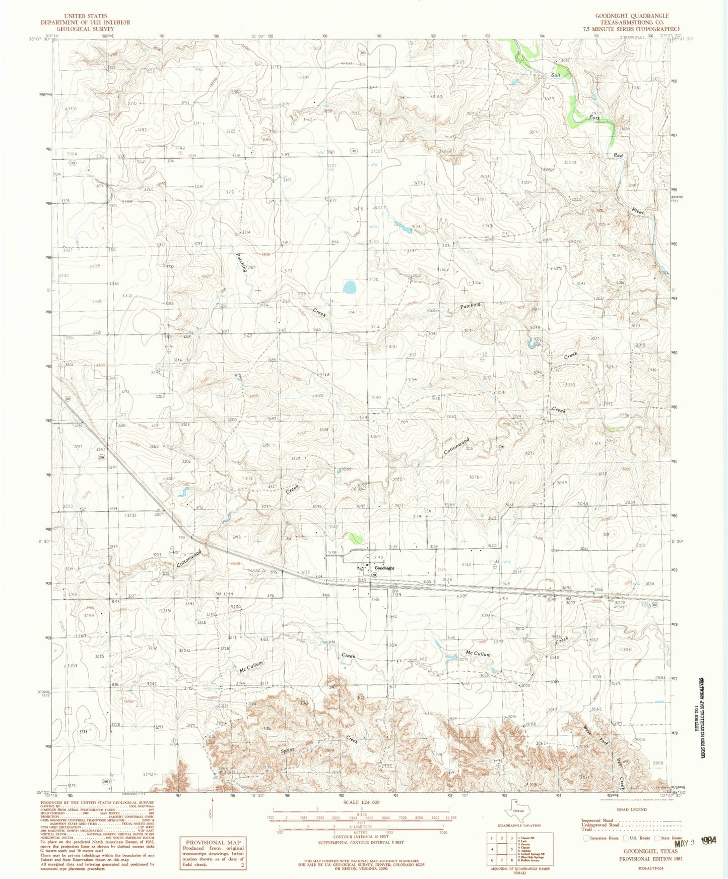 Classic USGS Goodnight Texas 7.5'x7.5' Topo Map Image
