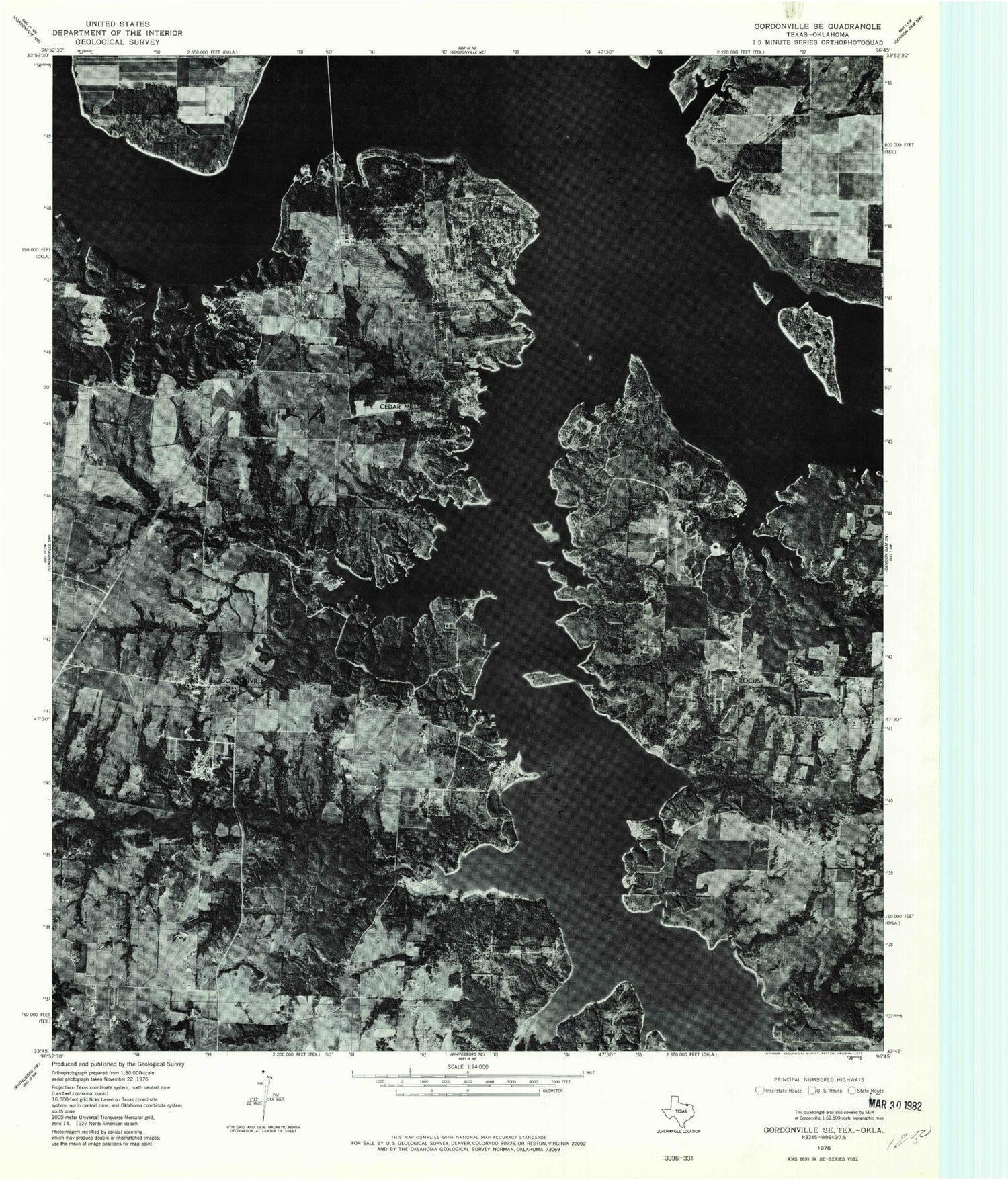 Classic USGS Gordonville Texas 7.5'x7.5' Topo Map Image