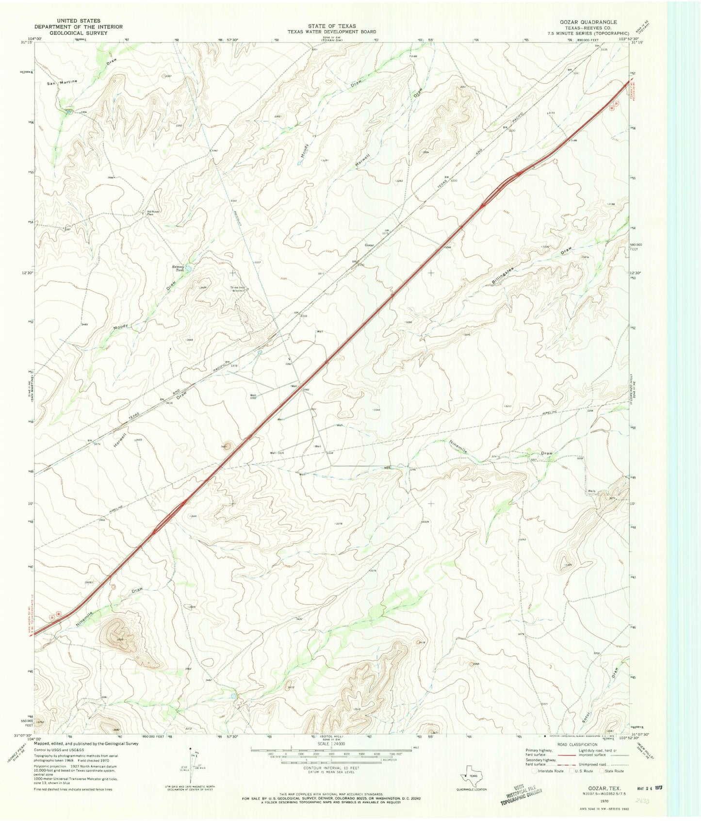 Classic USGS Gozar Texas 7.5'x7.5' Topo Map Image