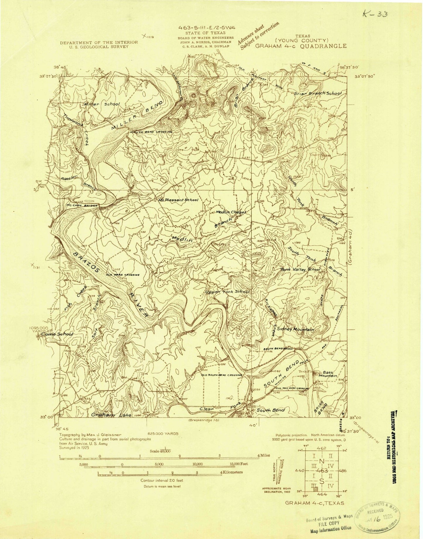 Classic USGS South Bend Texas 7.5'x7.5' Topo Map Image