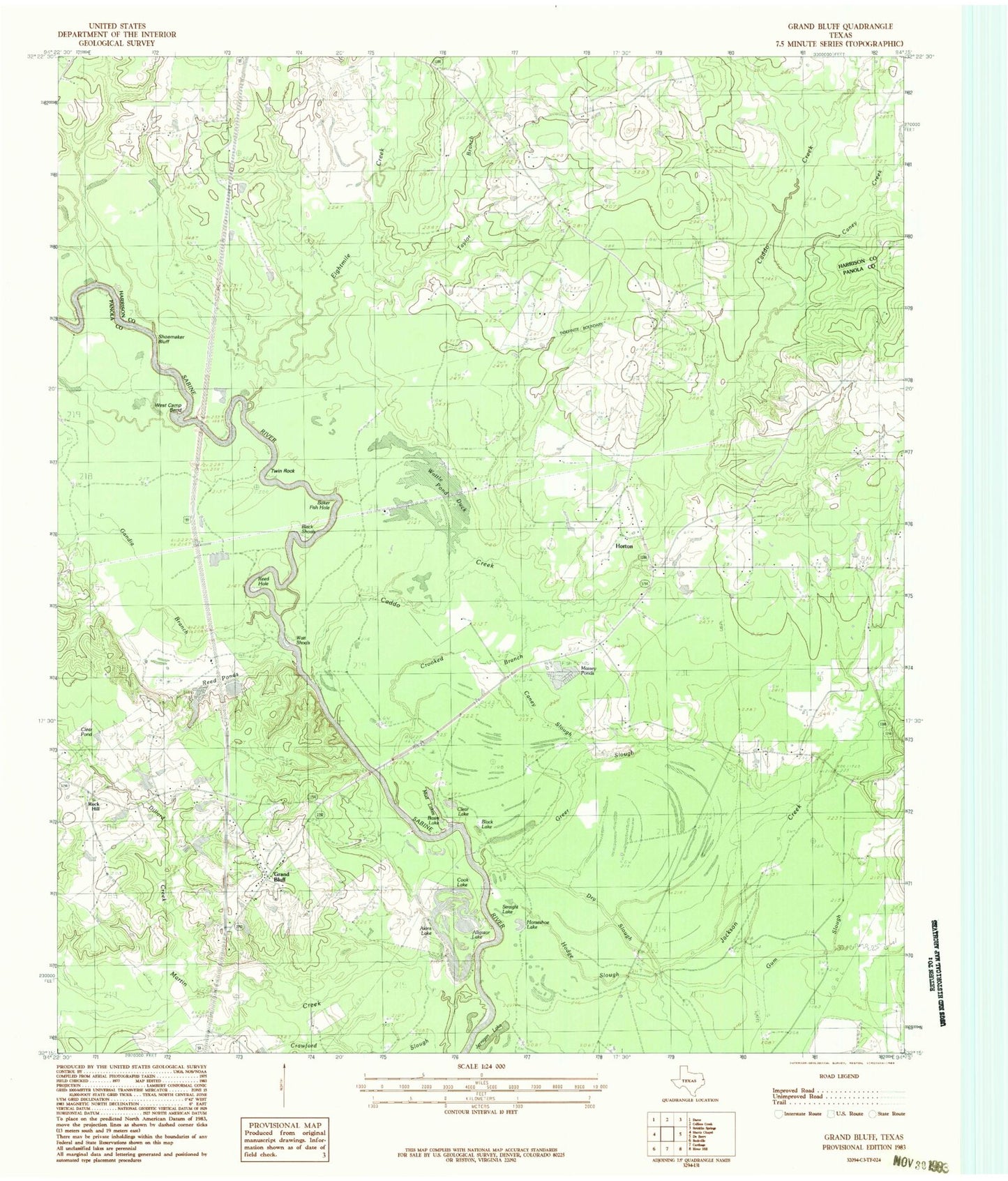 Classic USGS Grand Bluff Texas 7.5'x7.5' Topo Map Image