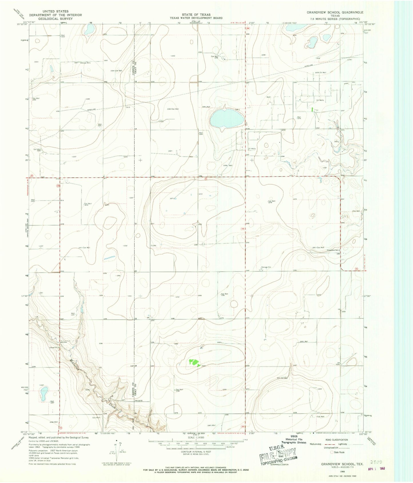 Classic USGS Grandview School Texas 7.5'x7.5' Topo Map Image