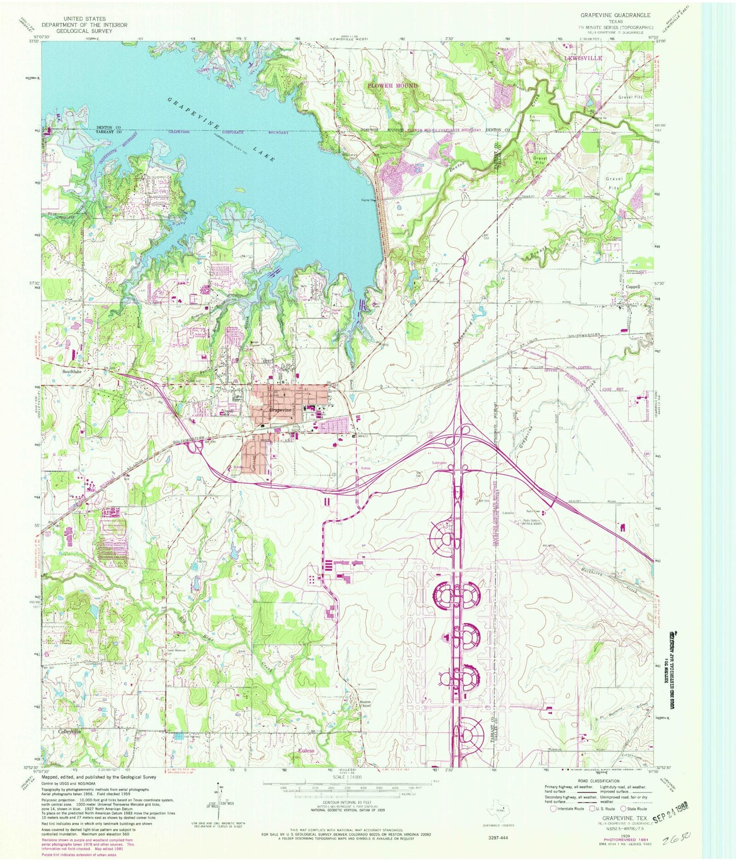 Classic USGS Grapevine Texas 7.5'x7.5' Topo Map Image