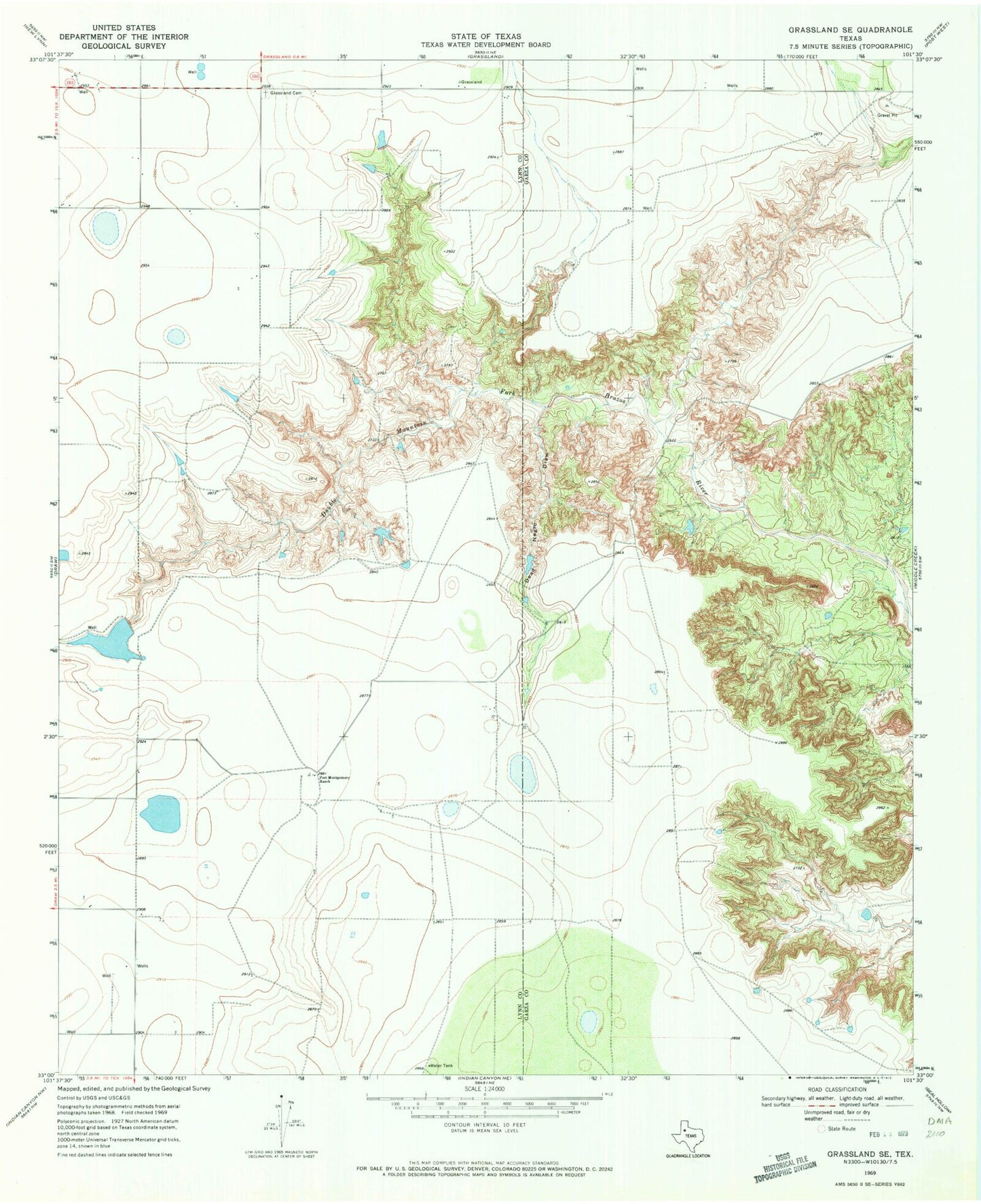 Classic USGS Grassland SE Texas 7.5'x7.5' Topo Map Image