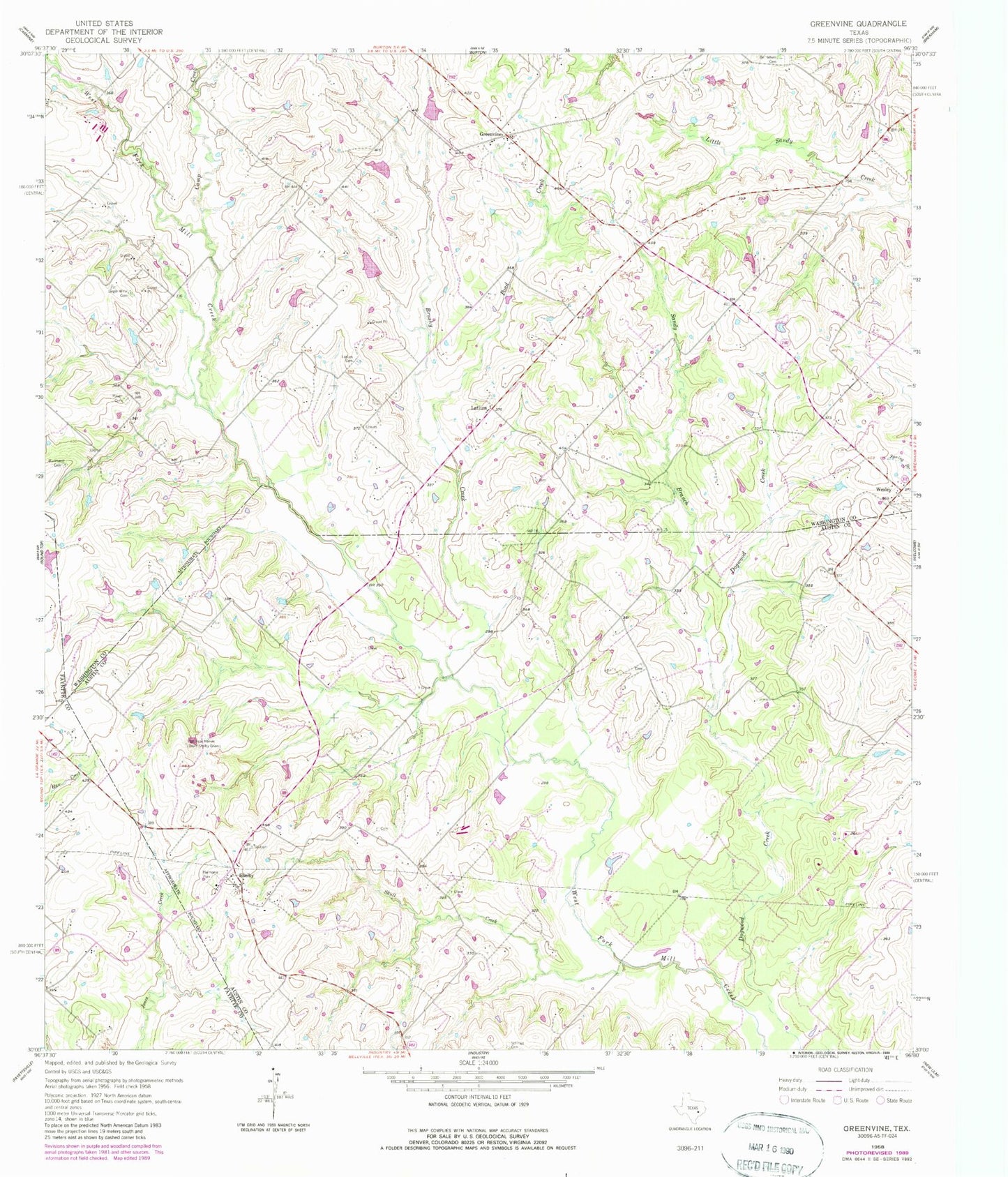Classic USGS Greenvine Texas 7.5'x7.5' Topo Map Image
