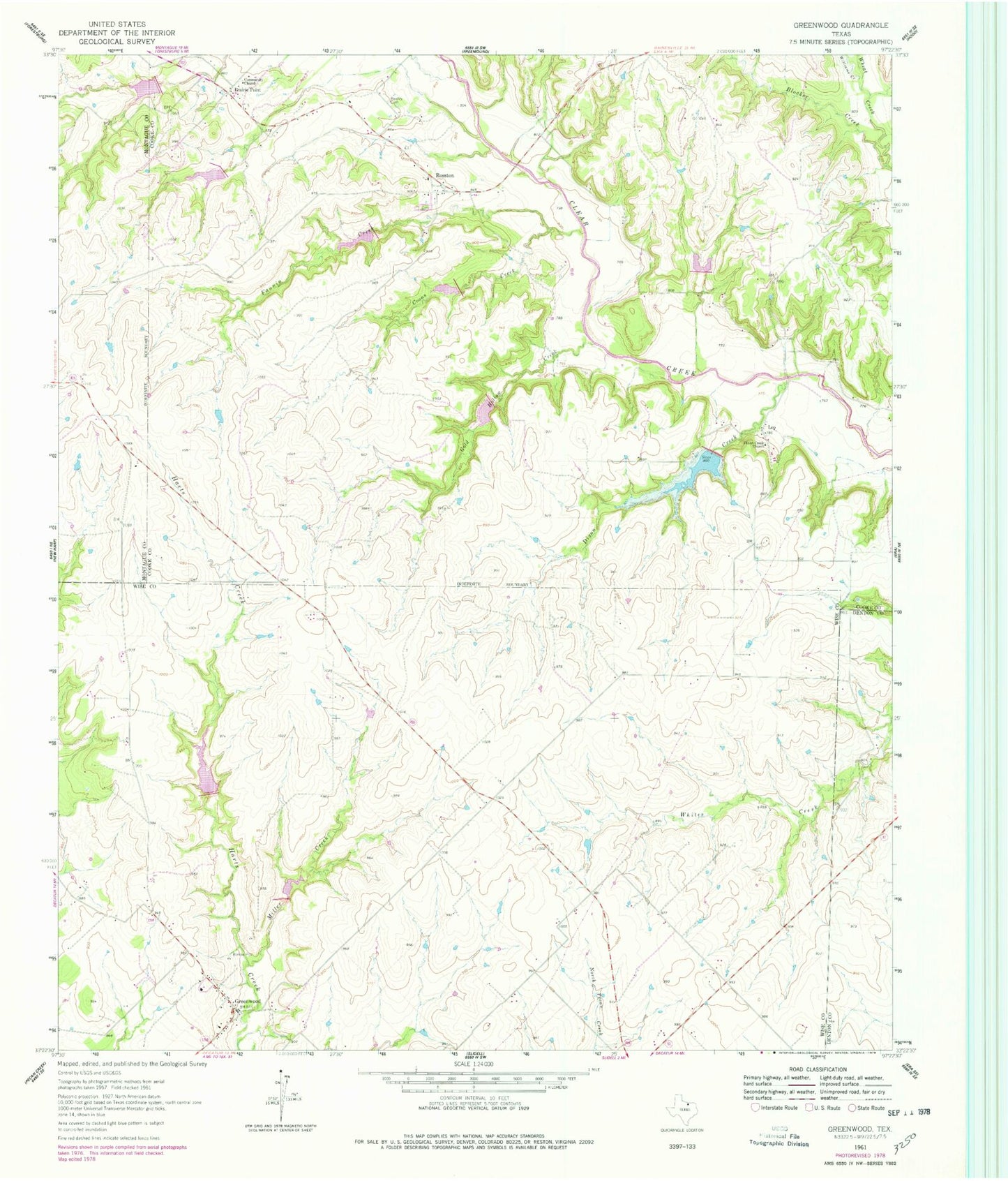 Classic USGS Greenwood Texas 7.5'x7.5' Topo Map Image