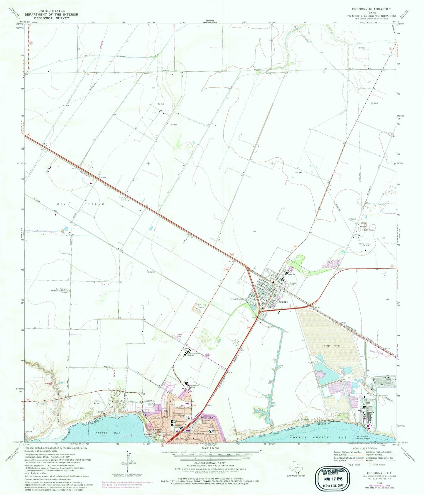 Classic USGS Gregory Texas 7.5'x7.5' Topo Map Image