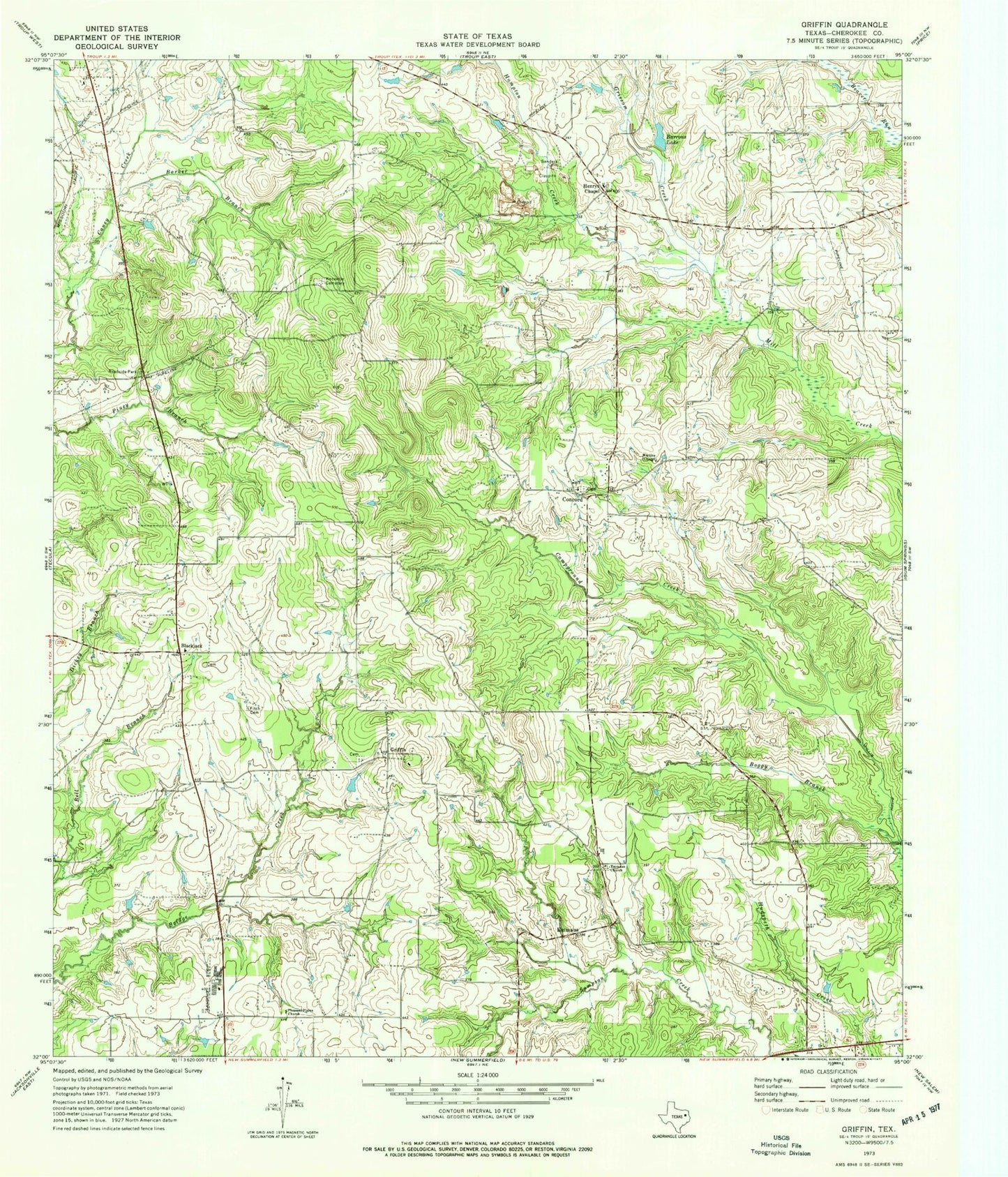 Classic USGS Griffin Texas 7.5'x7.5' Topo Map Image