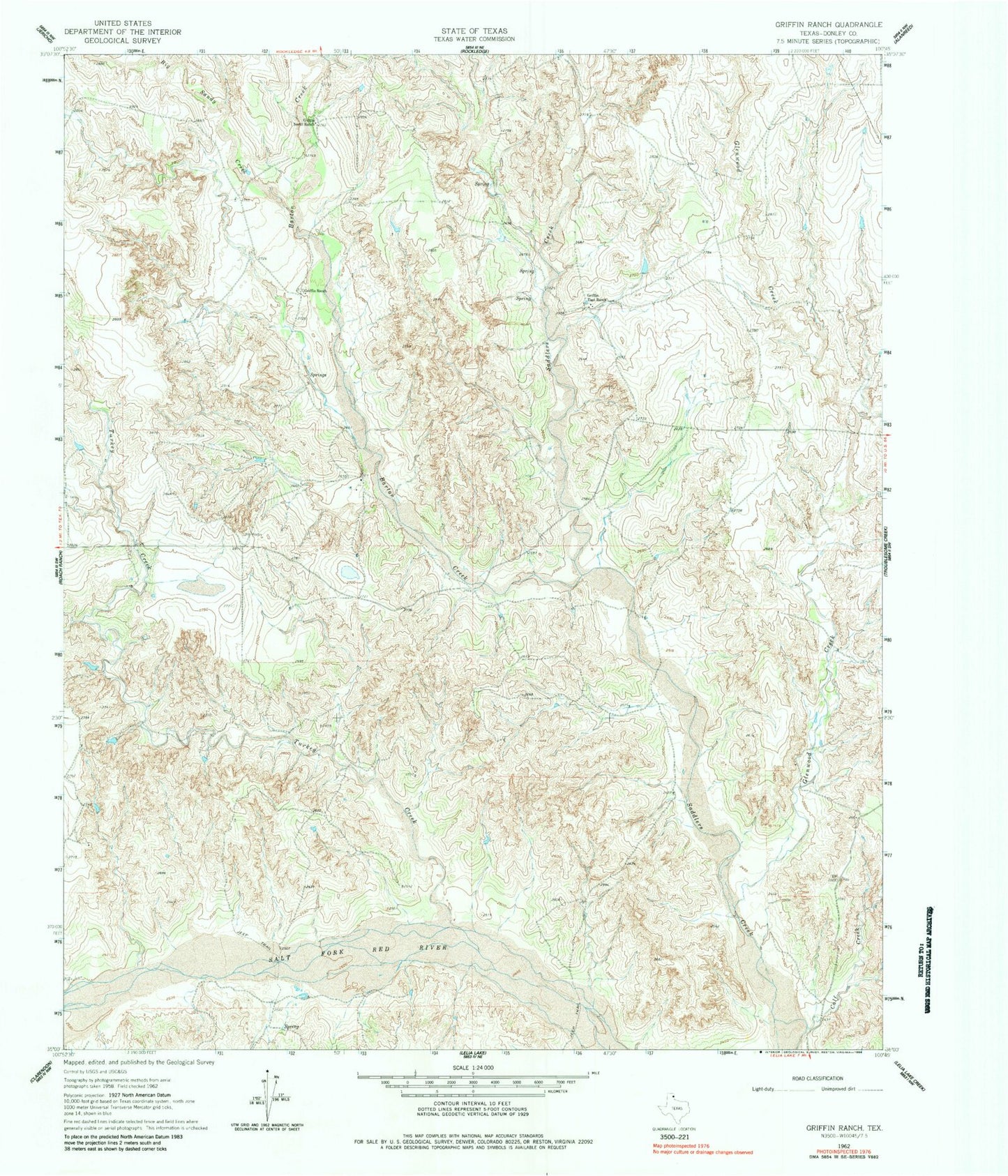 Classic USGS Griffin Ranch Texas 7.5'x7.5' Topo Map Image