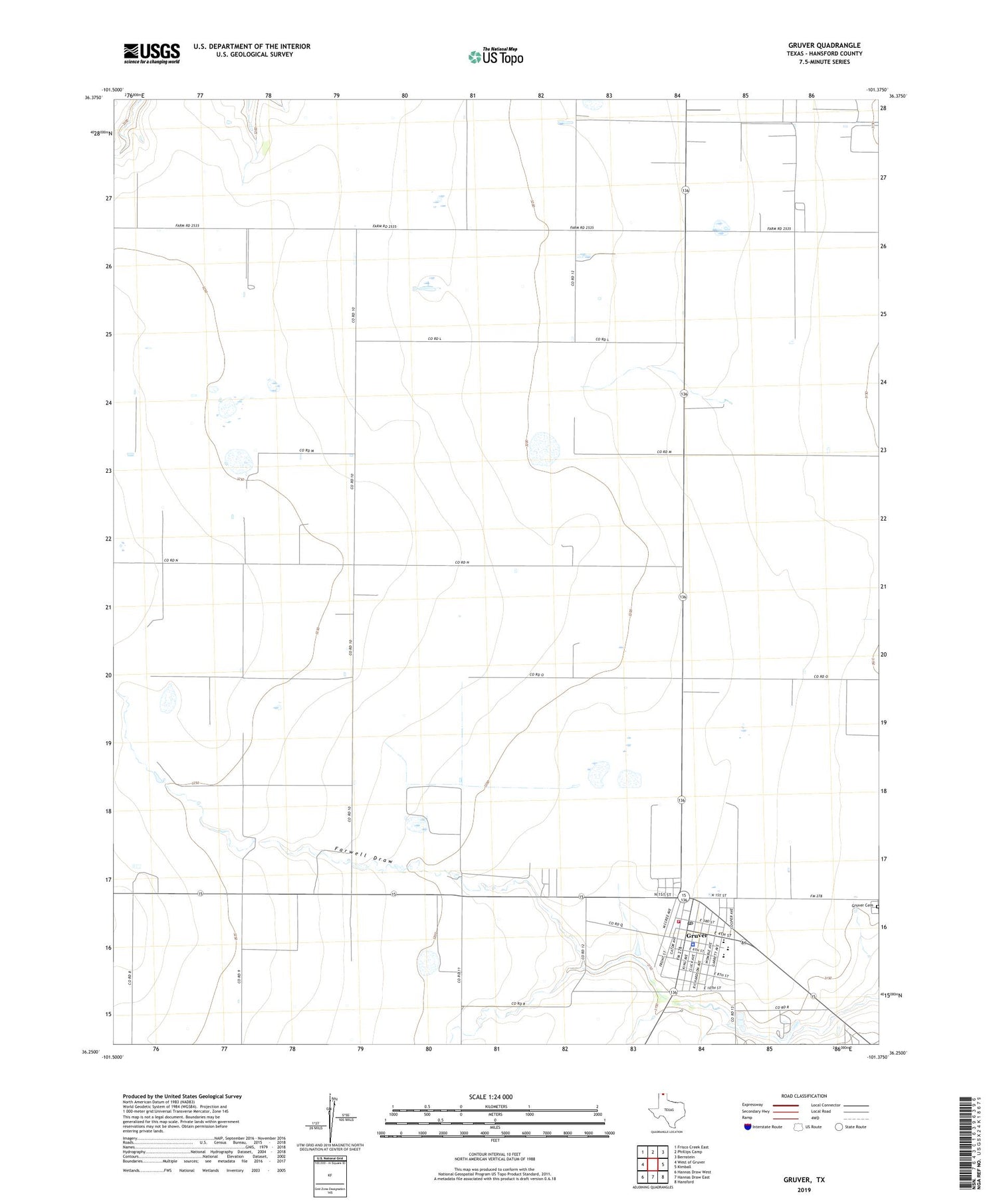 Gruver Texas US Topo Map Image