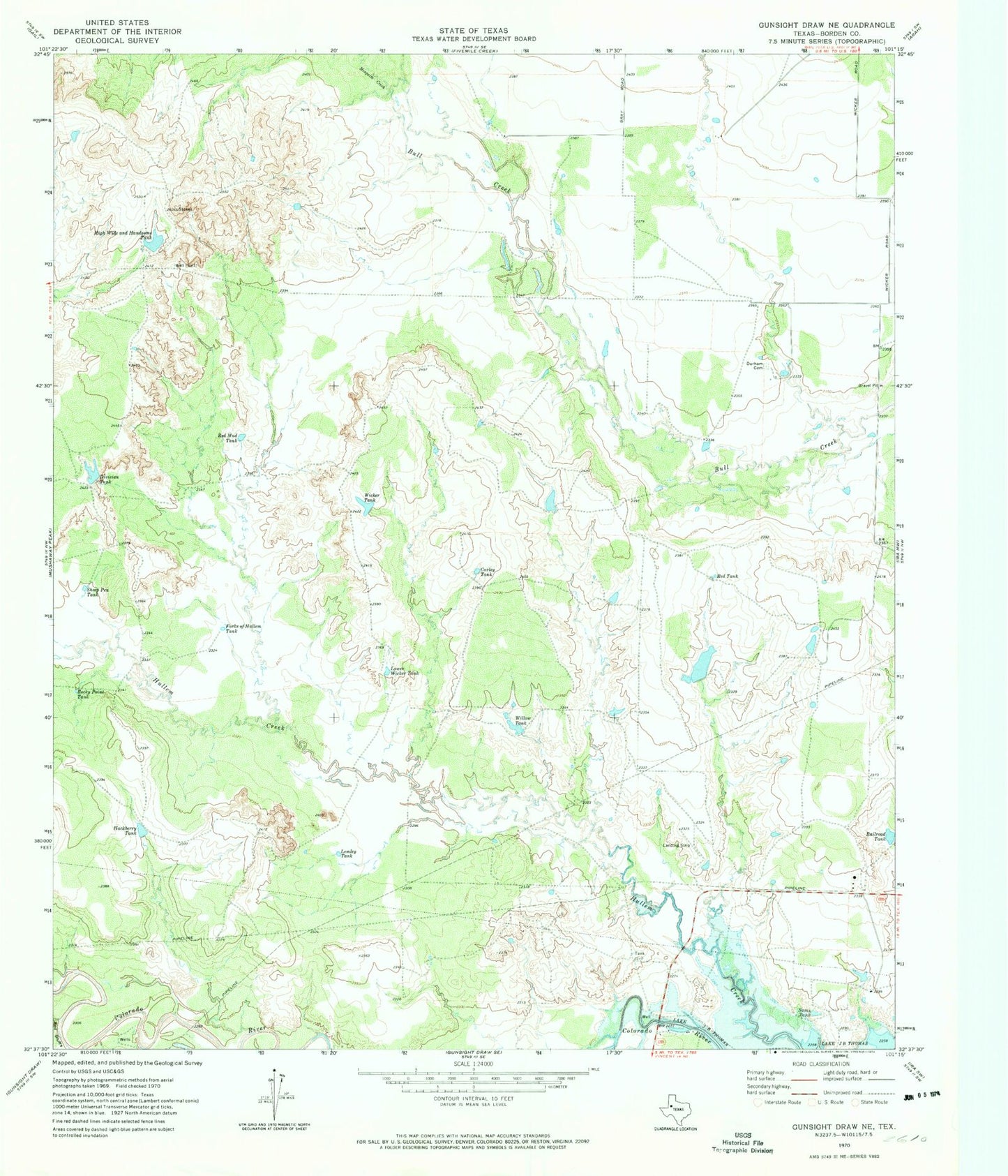 Classic USGS Gunsight Draw NE Texas 7.5'x7.5' Topo Map Image