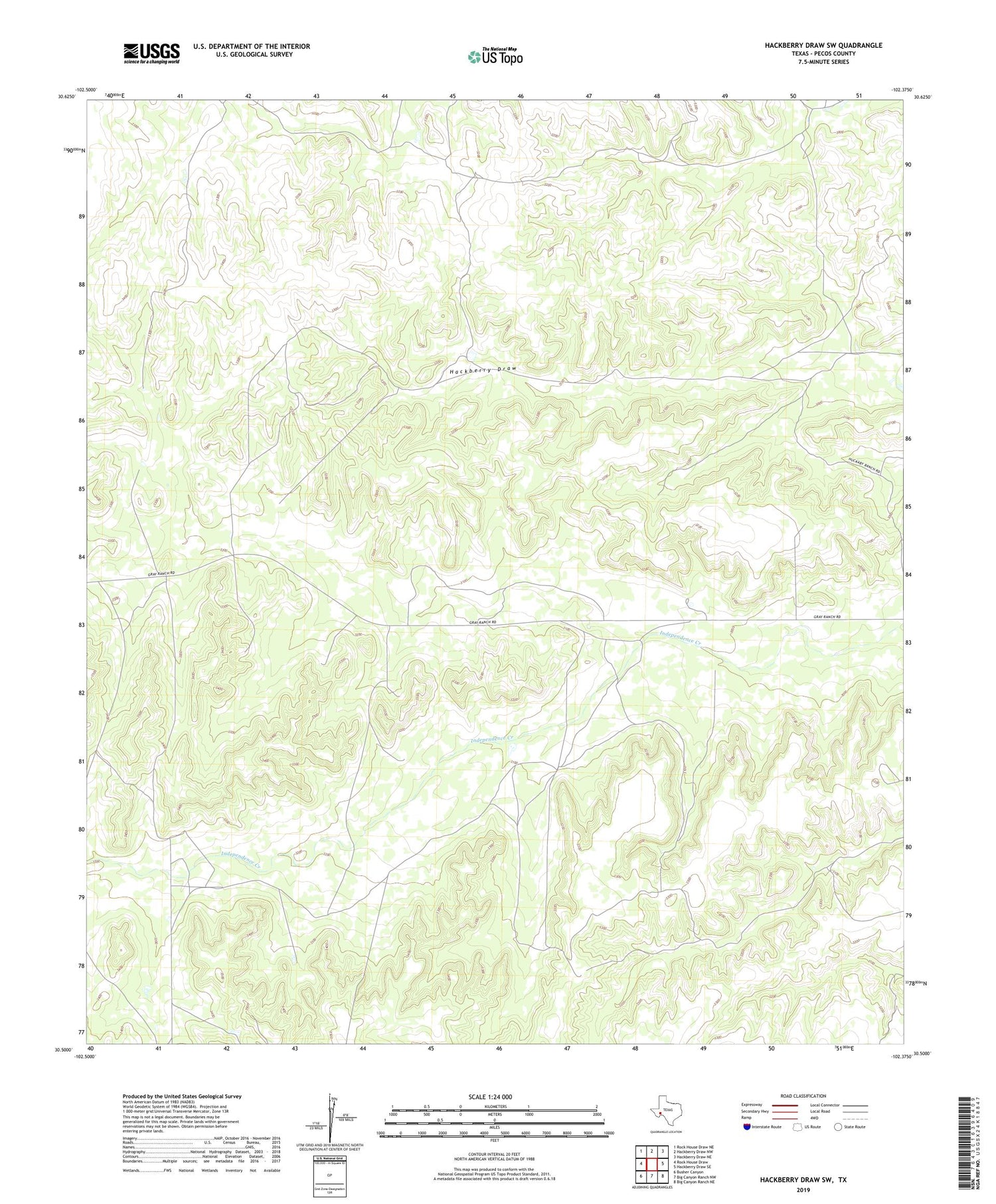 Hackberry Draw SW Texas US Topo Map Image