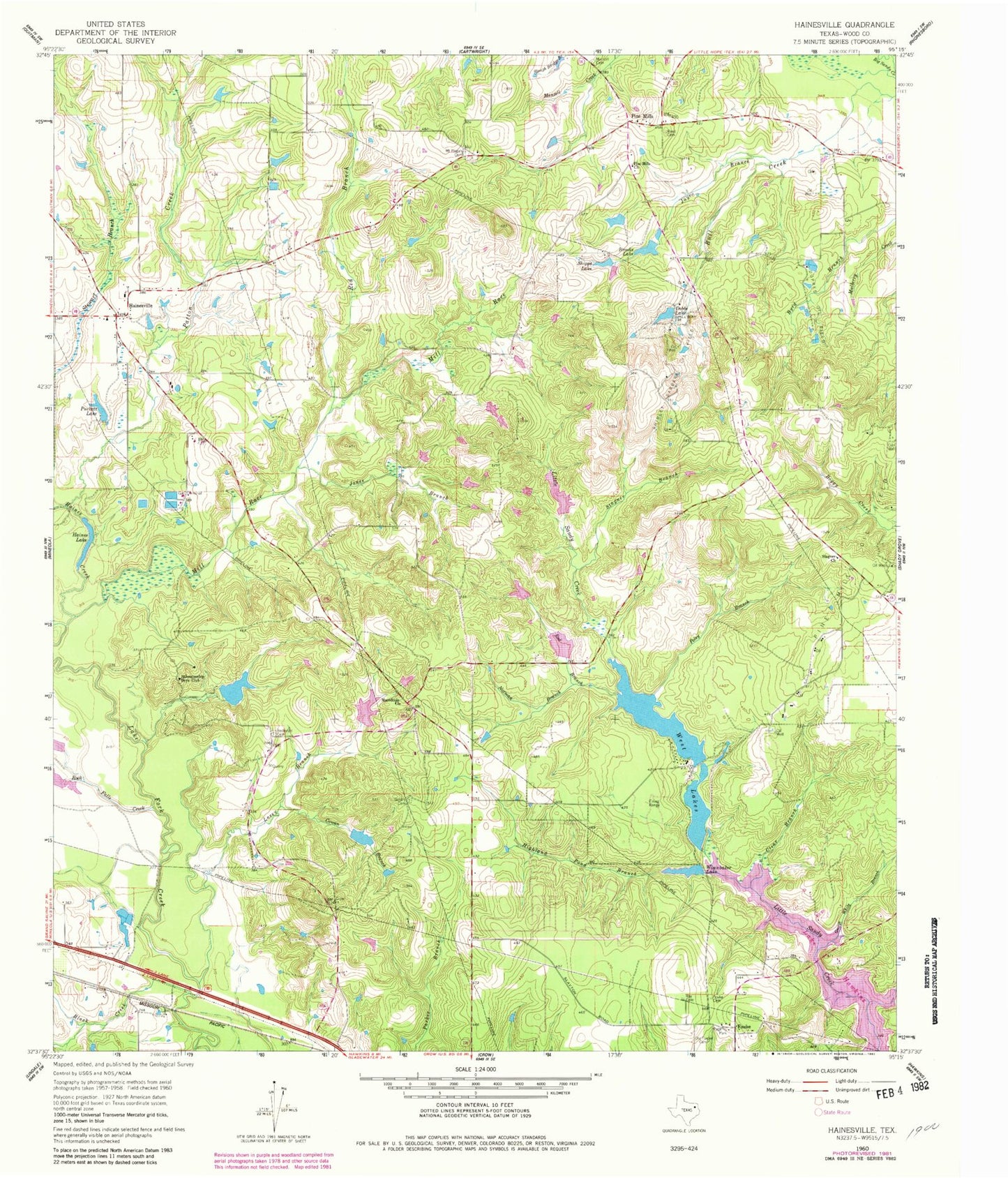 Classic USGS Hainesville Texas 7.5'x7.5' Topo Map Image