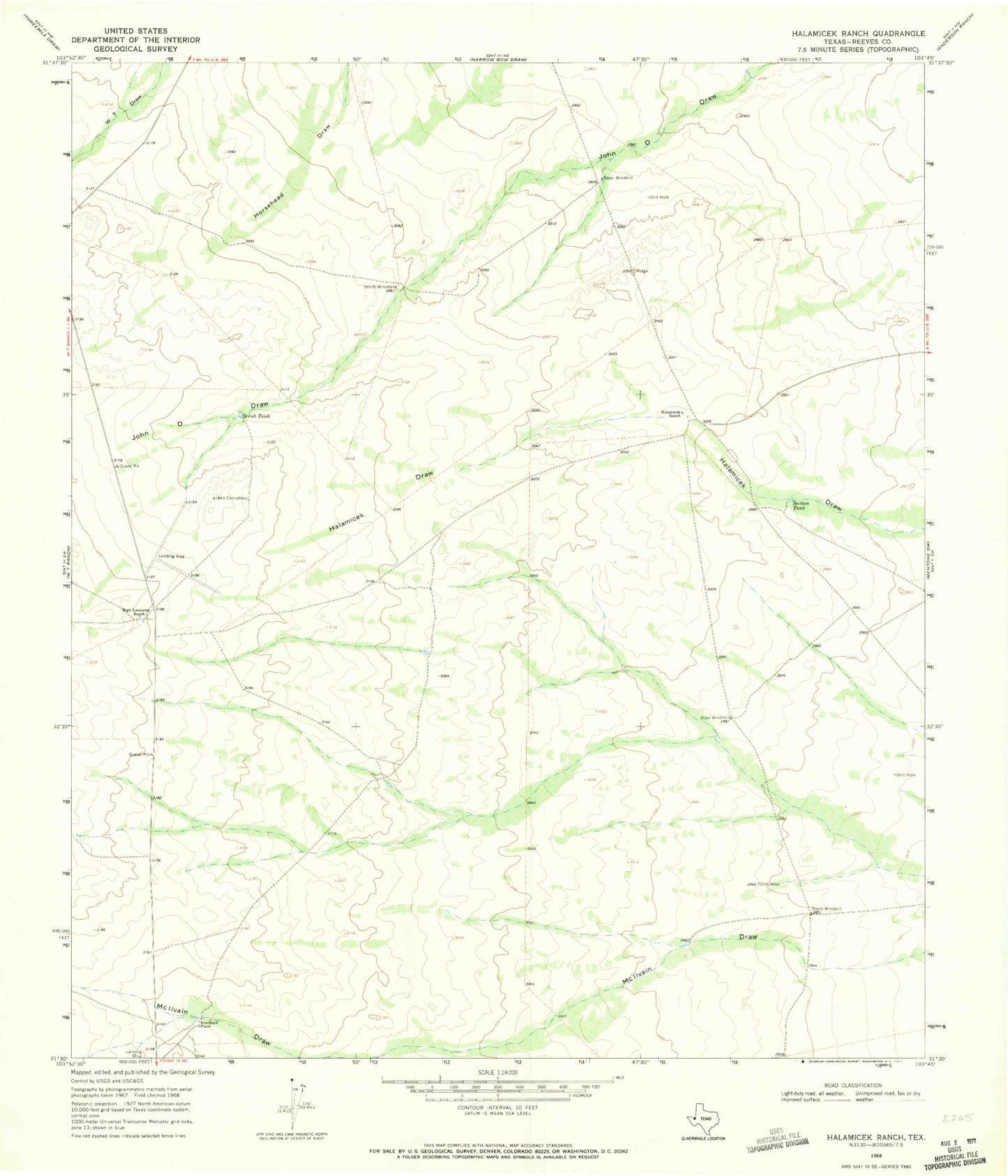 Classic USGS Halamicek Ranch Texas 7.5'x7.5' Topo Map Image