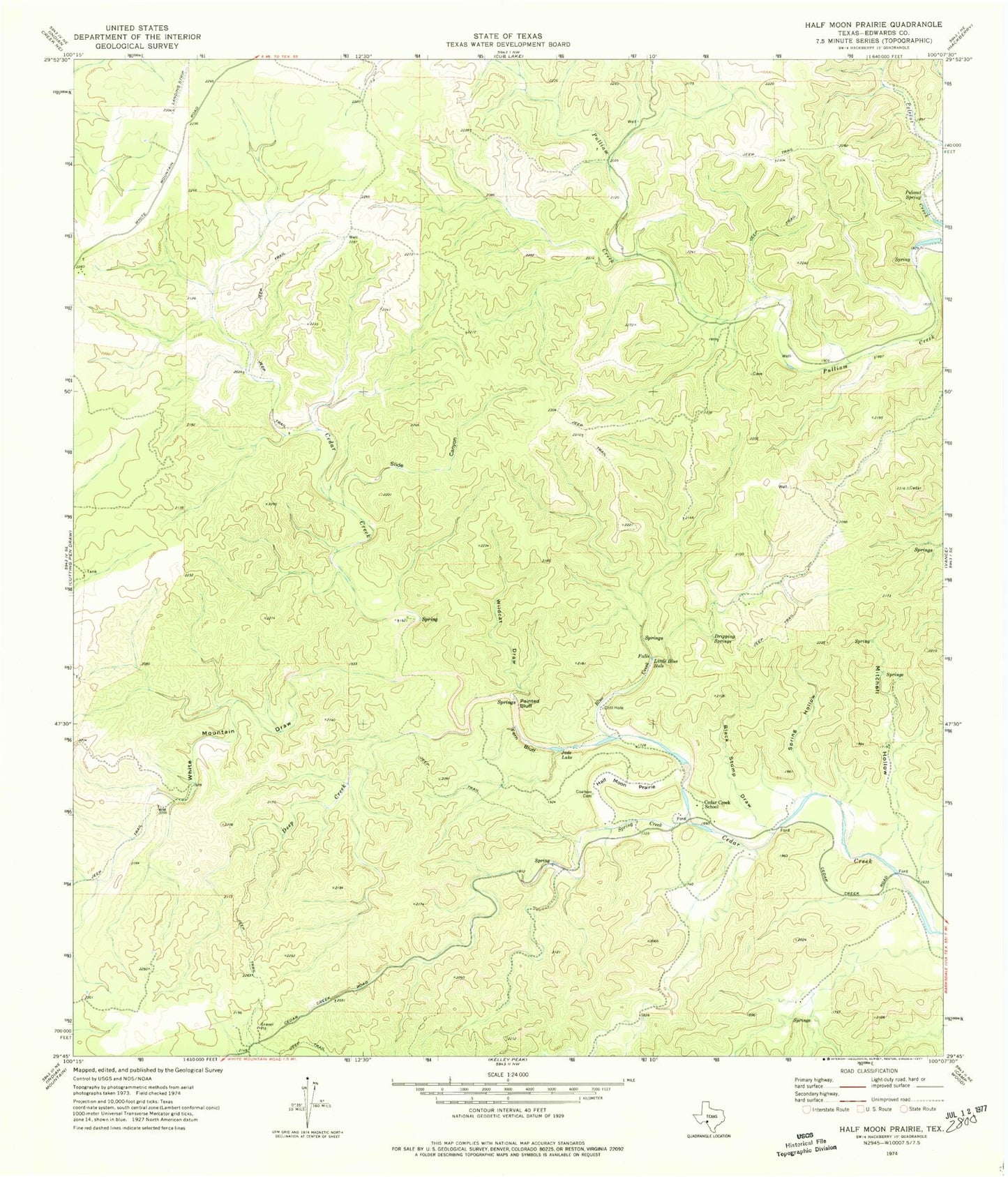 Classic USGS Half Moon Prairie Texas 7.5'x7.5' Topo Map Image