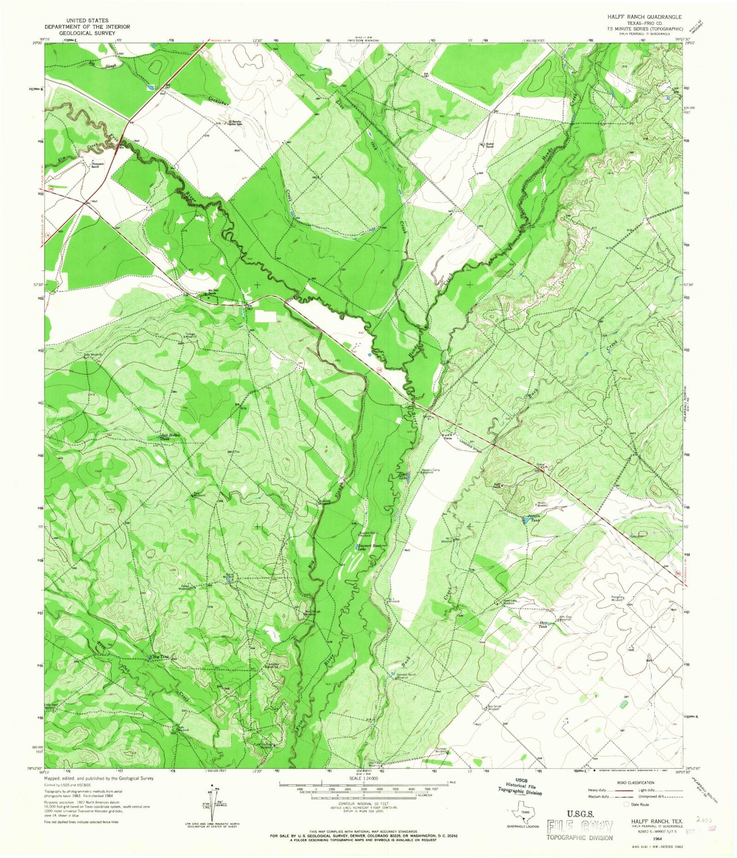 Classic USGS Halff Ranch Texas 7.5'x7.5' Topo Map Image