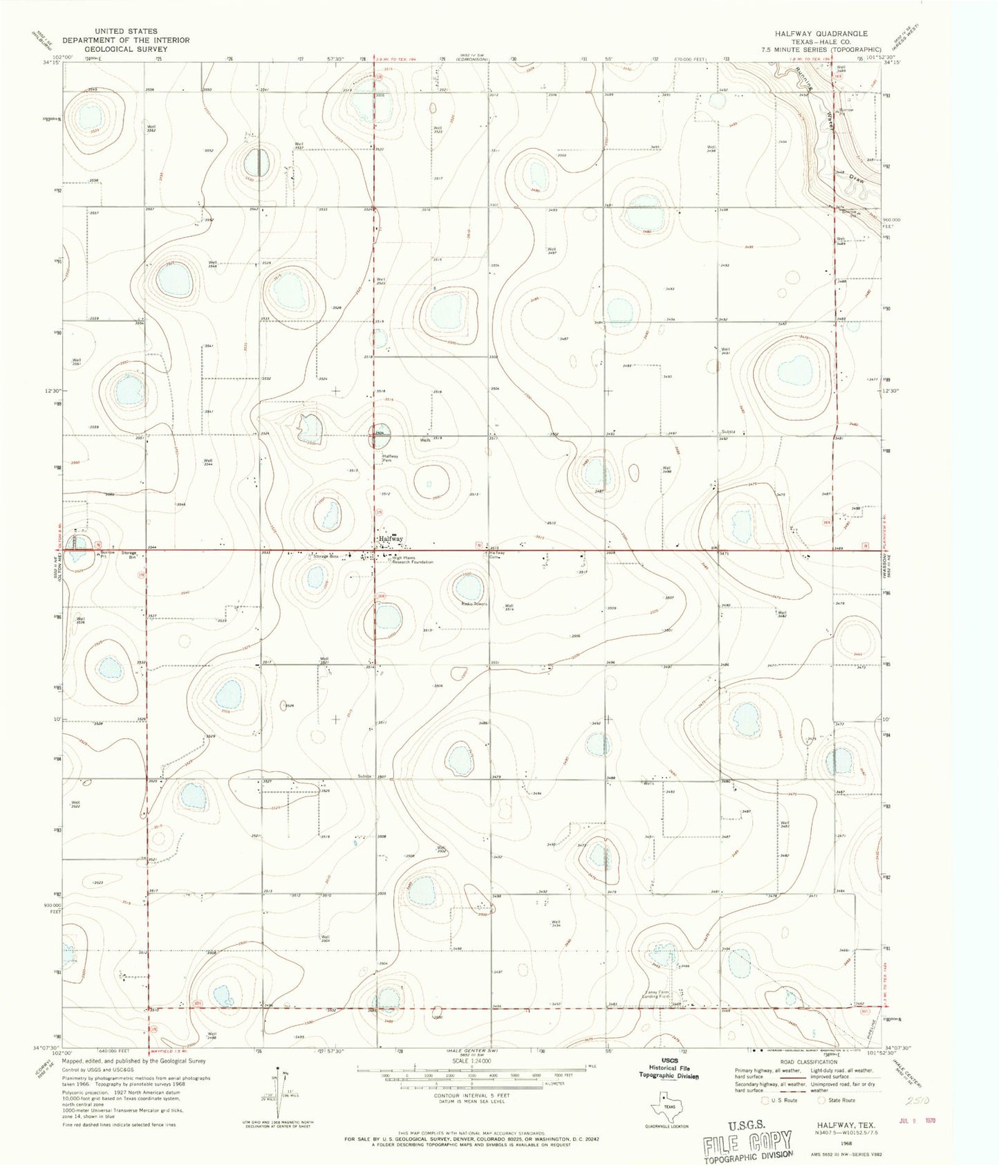 Classic USGS Halfway Texas 7.5'x7.5' Topo Map Image