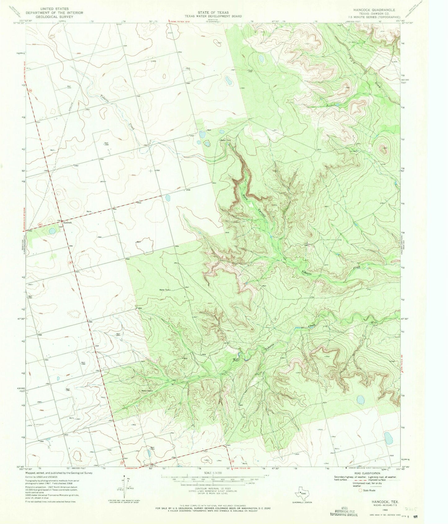 Classic USGS Hancock Texas 7.5'x7.5' Topo Map Image