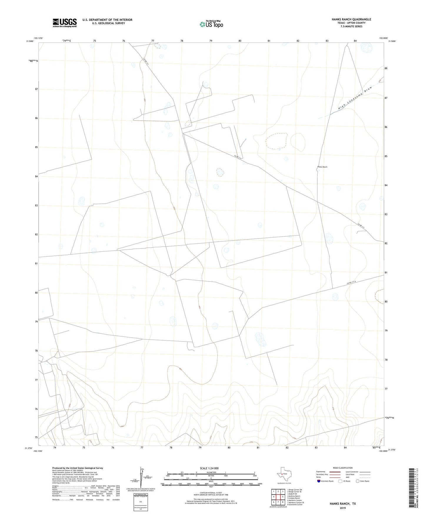 Hanks Ranch Texas US Topo Map Image