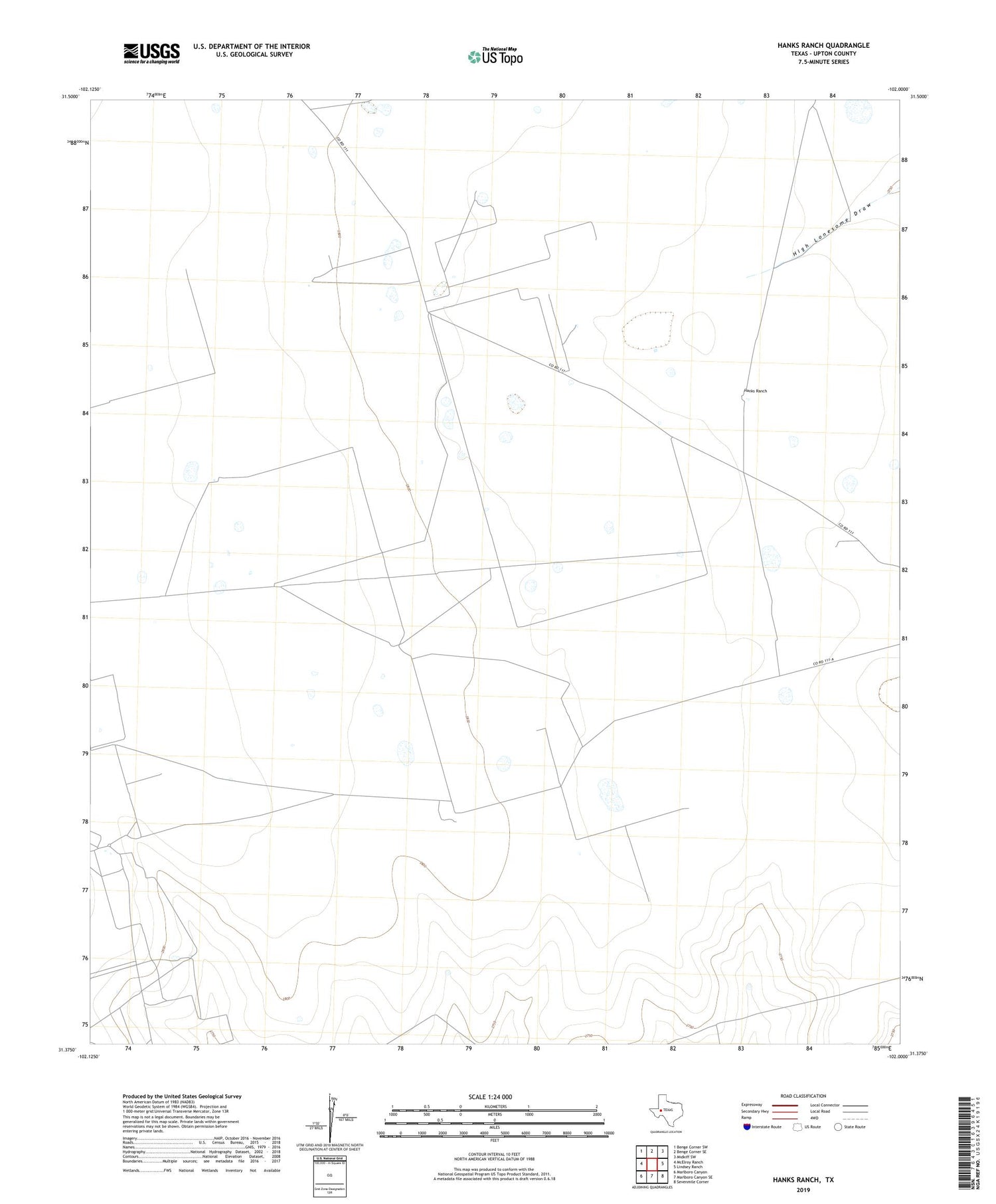 Hanks Ranch Texas US Topo Map Image