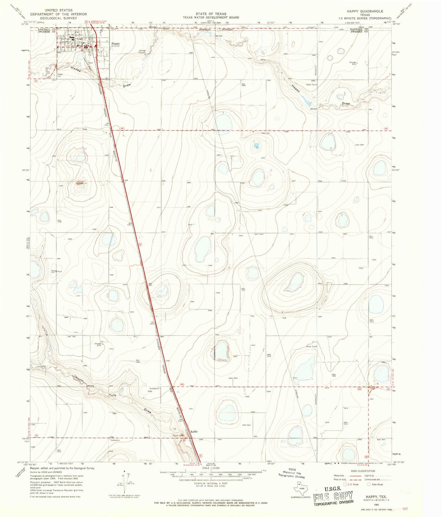 Classic USGS Happy Texas 7.5'x7.5' Topo Map Image