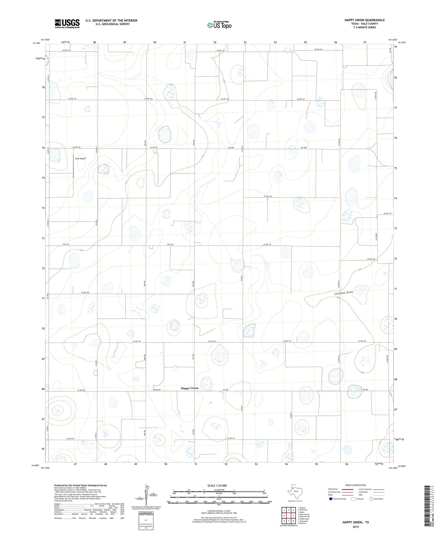 Happy Union Texas US Topo Map Image