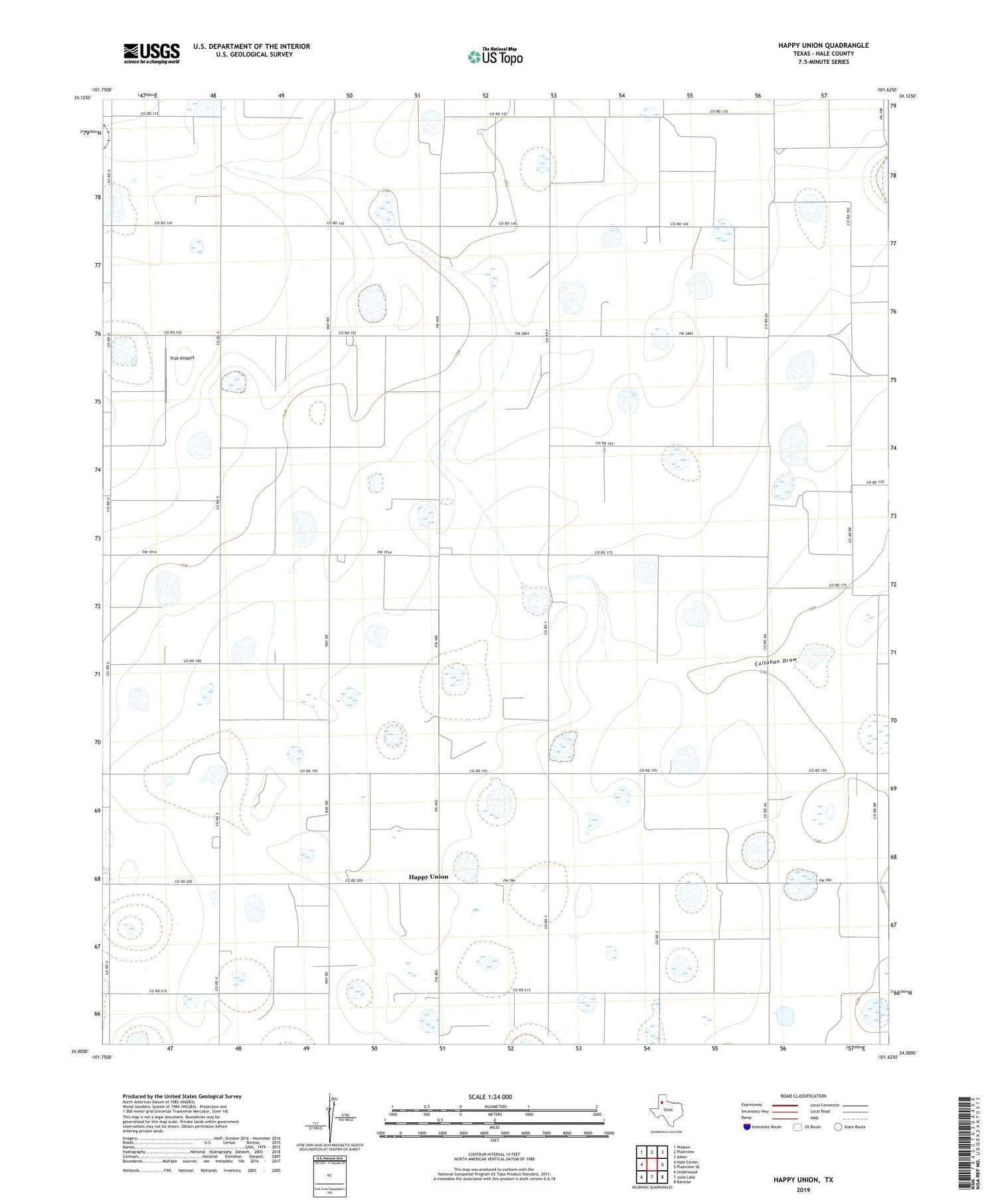 Happy Union Texas US Topo Map Image