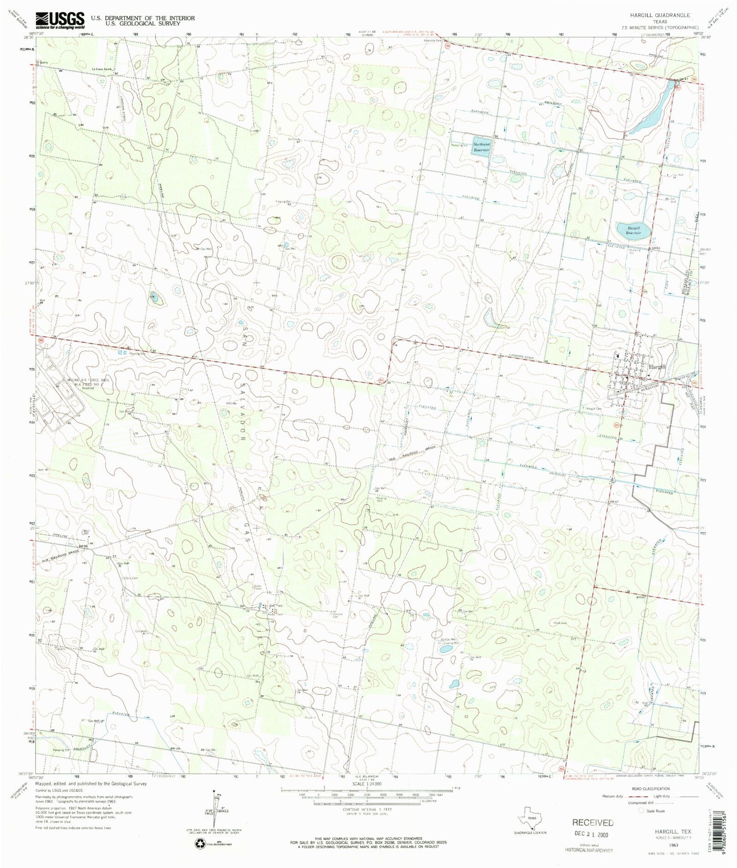 Classic USGS Hargill Texas 7.5'x7.5' Topo Map Image