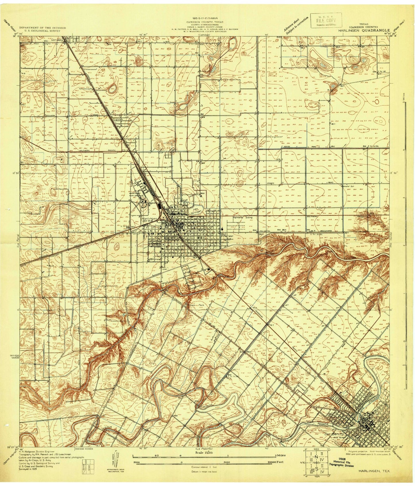 Classic USGS Harlingen Texas 7.5'x7.5' Topo Map Image