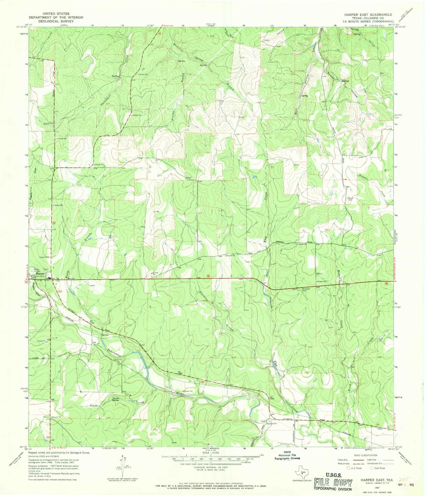 Classic USGS Harper East Texas 7.5'x7.5' Topo Map Image