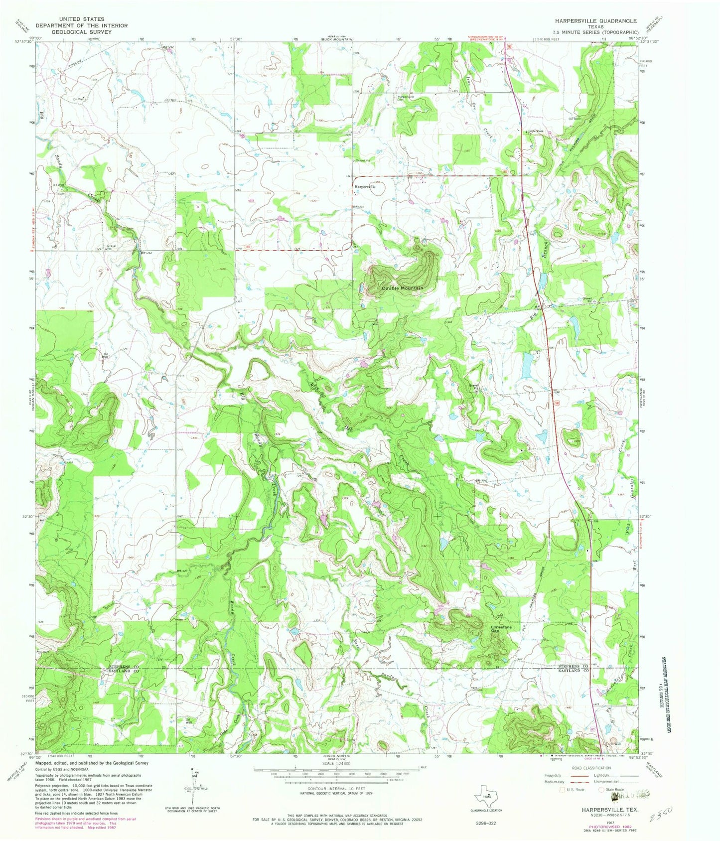 Classic USGS Harpersville Texas 7.5'x7.5' Topo Map Image