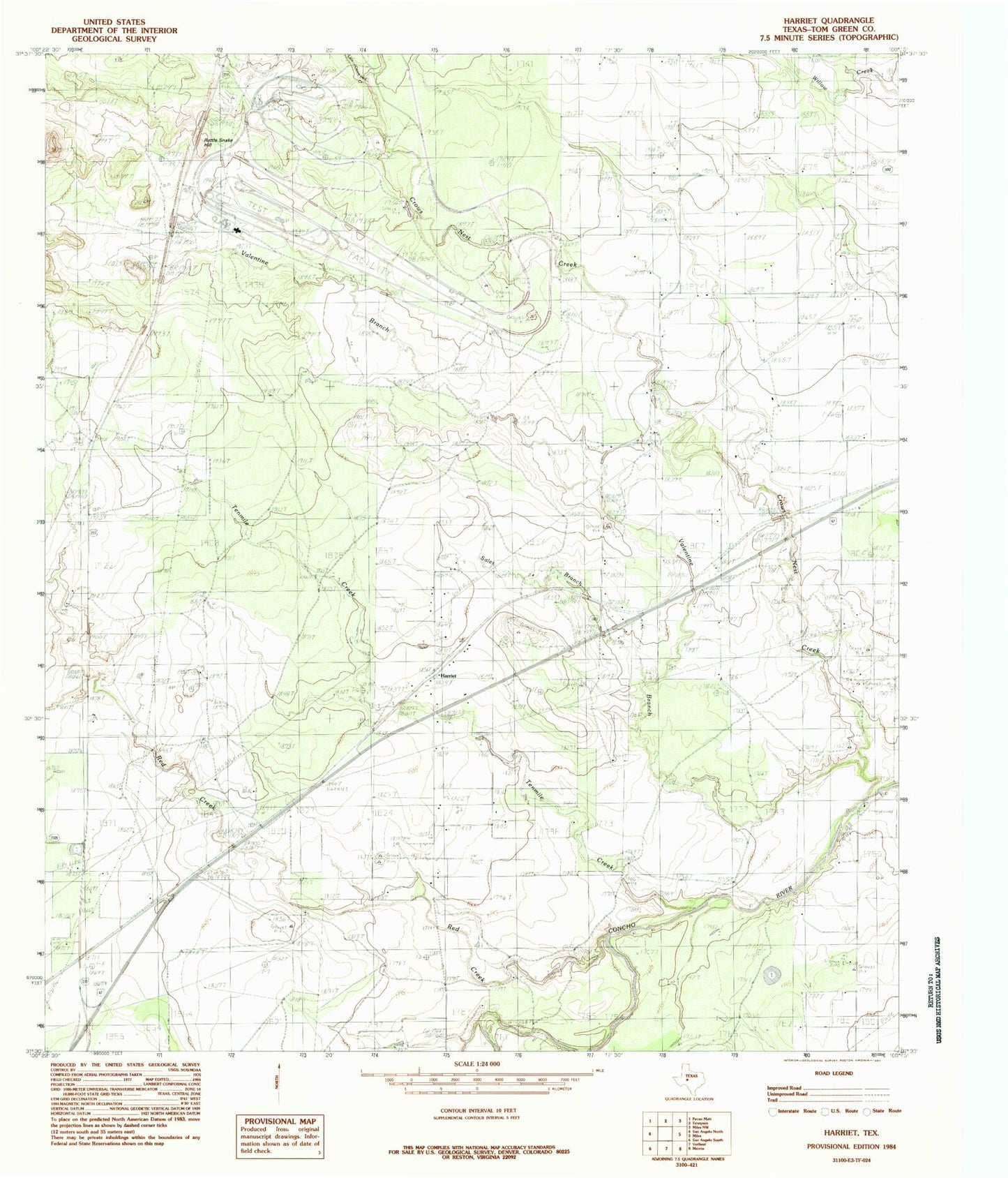 Classic USGS Harriet Texas 7.5'x7.5' Topo Map Image