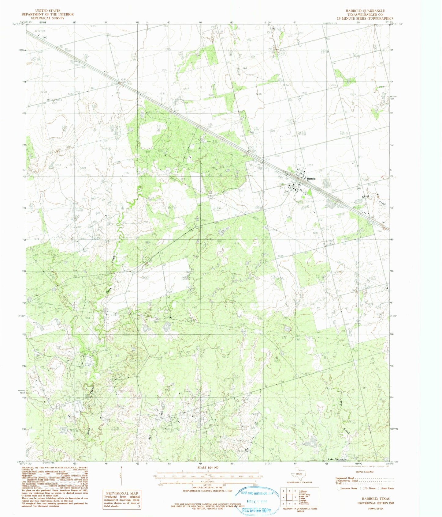 Classic USGS Harrold Texas 7.5'x7.5' Topo Map Image